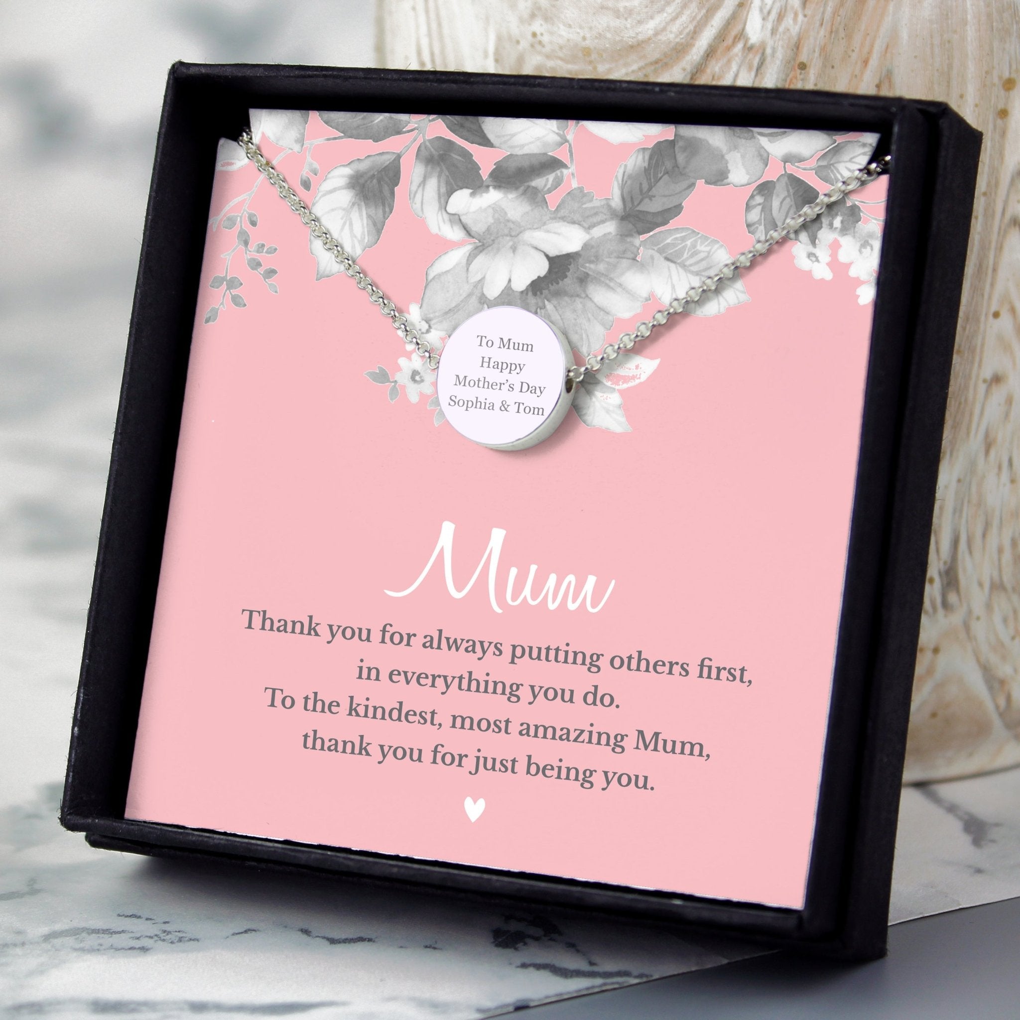 Personalised Mum Sentiment Silver Tone Necklace and Box | Inspired Creative Gifts | UK Supplier