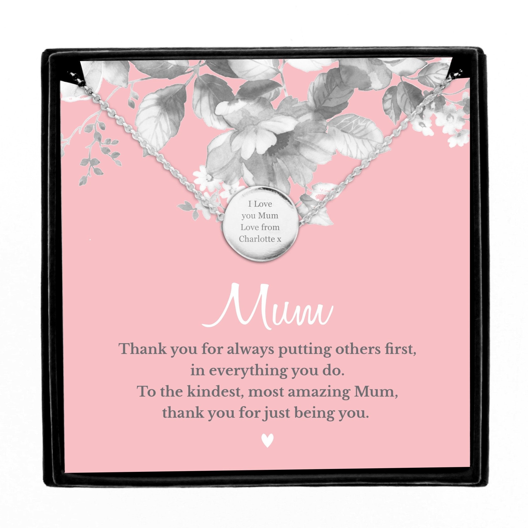 Personalised Mum Sentiment Silver Tone Necklace and Box | Inspired Creative Gifts | UK Supplier