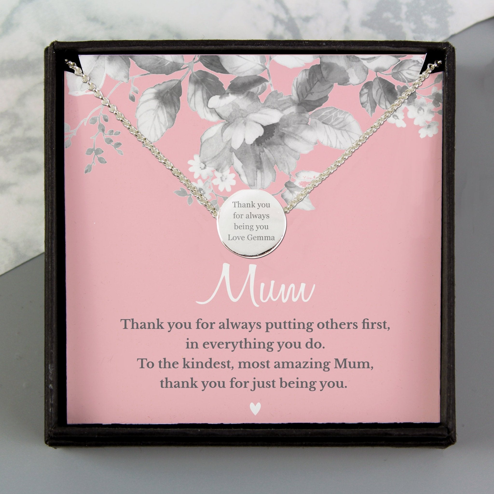 Personalised Mum Sentiment Silver Tone Necklace and Box | Inspired Creative Gifts | UK Supplier