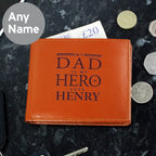 Personalised My Dad is My Hero Tan Leather Wallet | Inspired Creative Gifts | UK Supplier