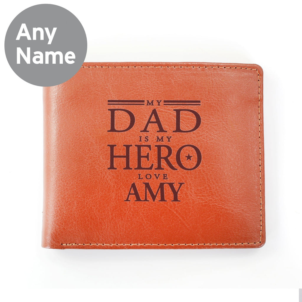 Personalised My Dad is My Hero Tan Leather Wallet | Inspired Creative Gifts | UK Supplier