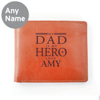Personalised My Dad is My Hero Tan Leather Wallet | Inspired Creative Gifts | UK Supplier