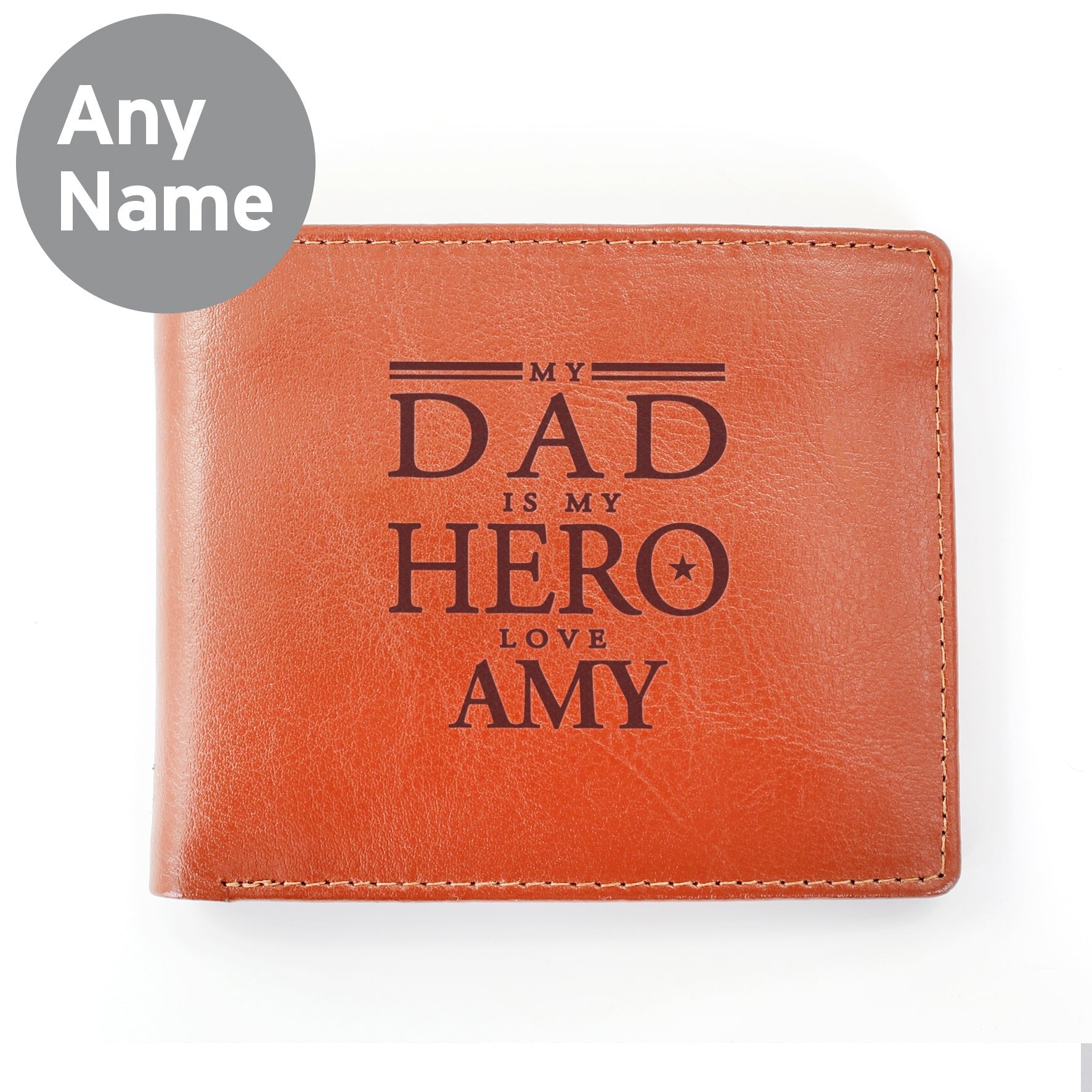 Personalised My Dad is My Hero Tan Leather Wallet | Inspired Creative Gifts | UK Supplier