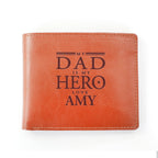 Personalised My Dad is My Hero Tan Leather Wallet | Inspired Creative Gifts | UK Supplier