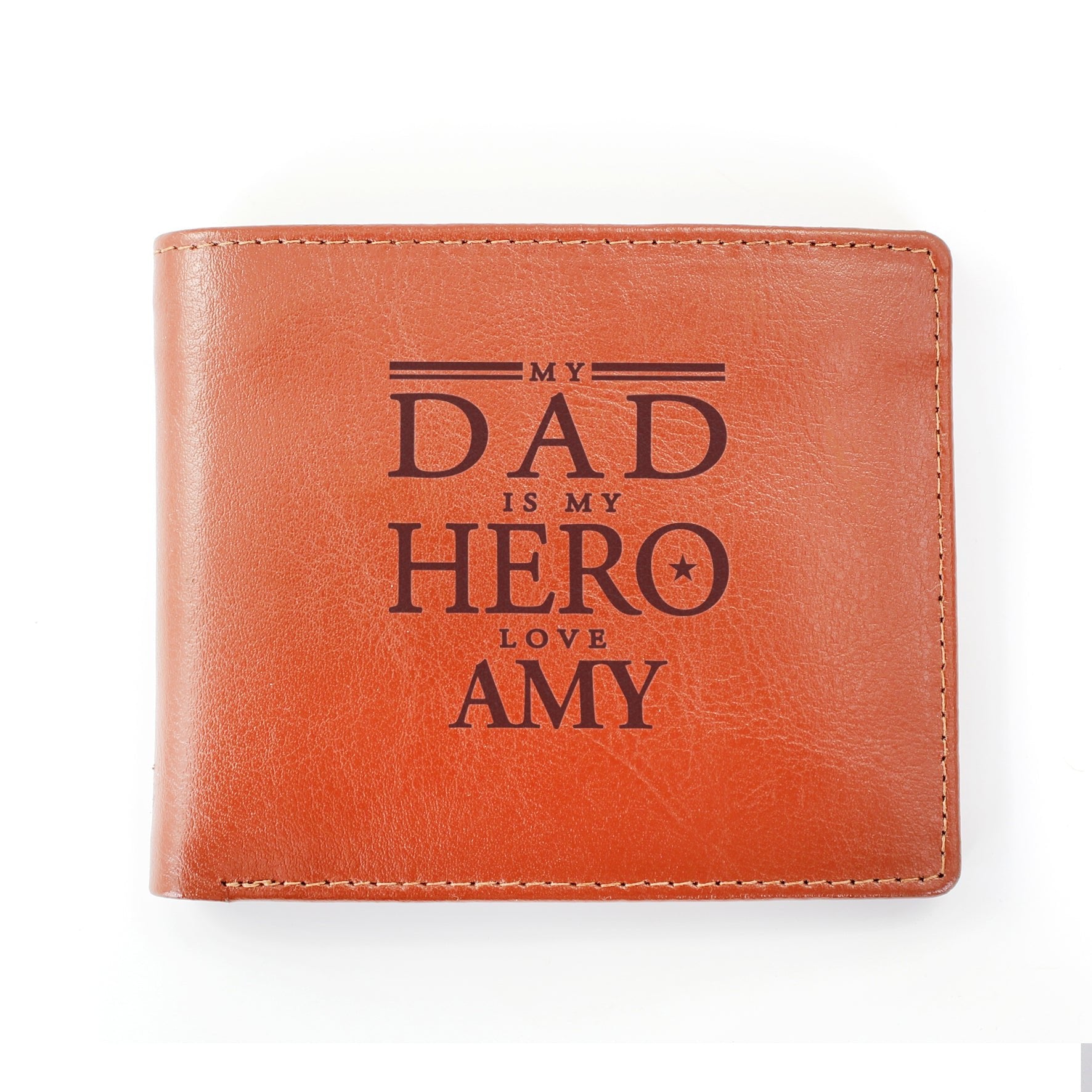 Personalised My Dad is My Hero Tan Leather Wallet | Inspired Creative Gifts | UK Supplier