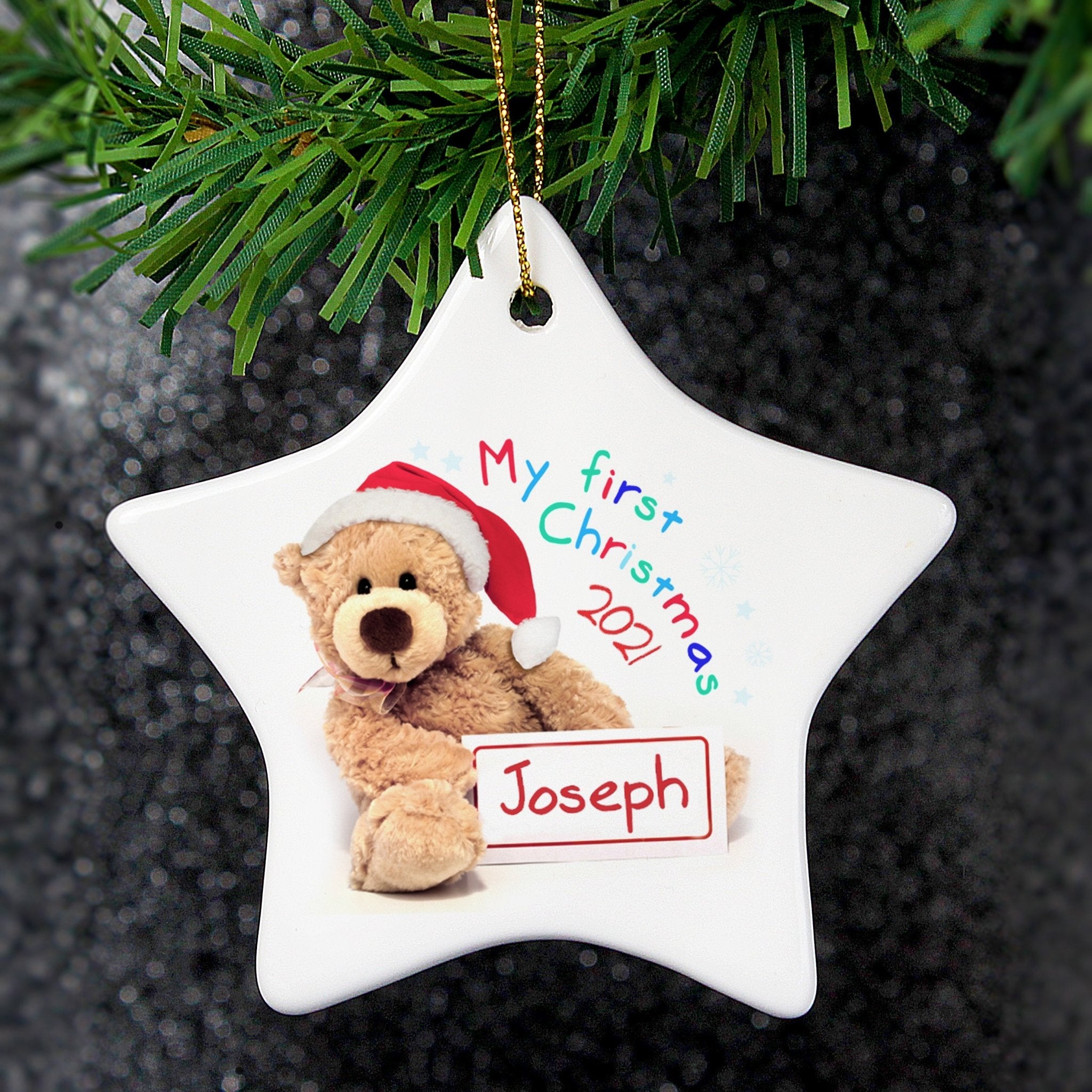 Personalised My First Christmas Teddy Ceramic Star Decoration | Inspired Creative Gifts | UK Supplier