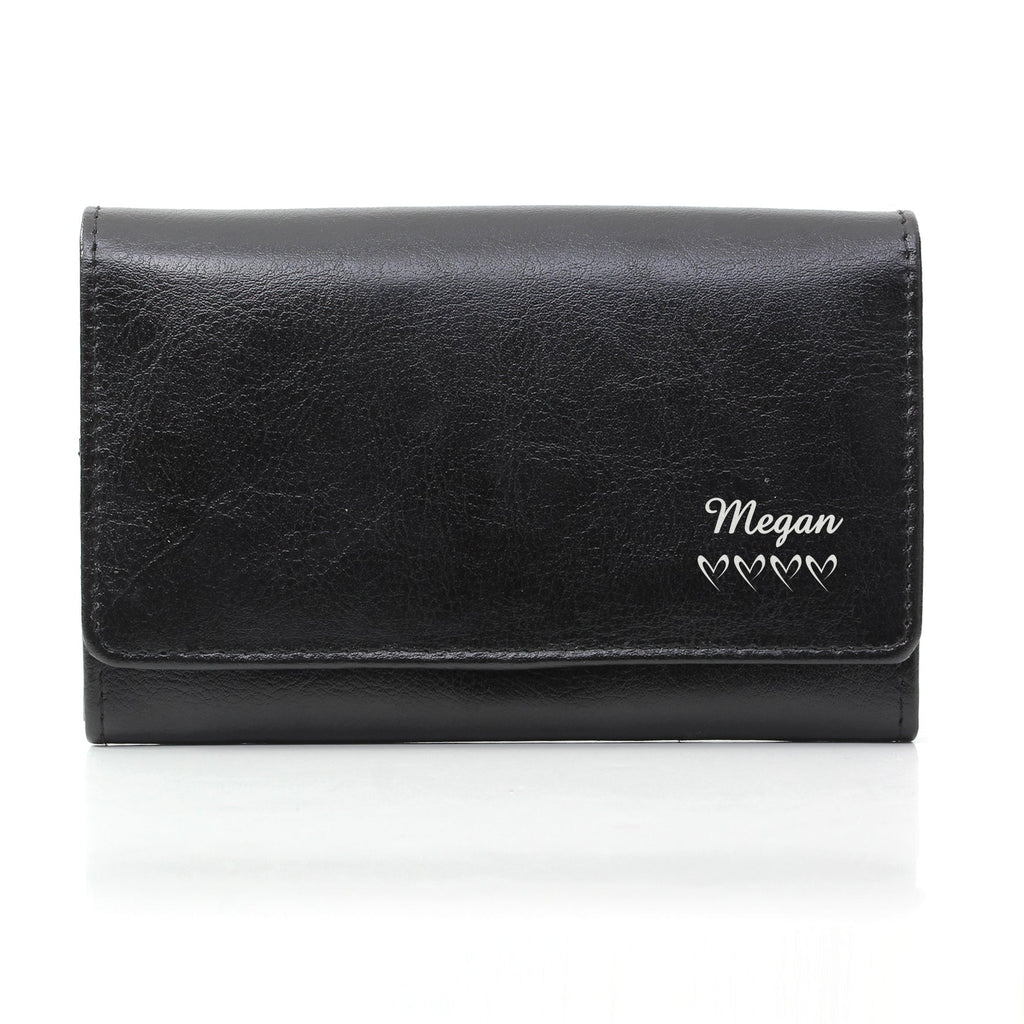 Personalised Name & Hearts Black Leather Purse | Inspired Creative Gifts | UK Supplier