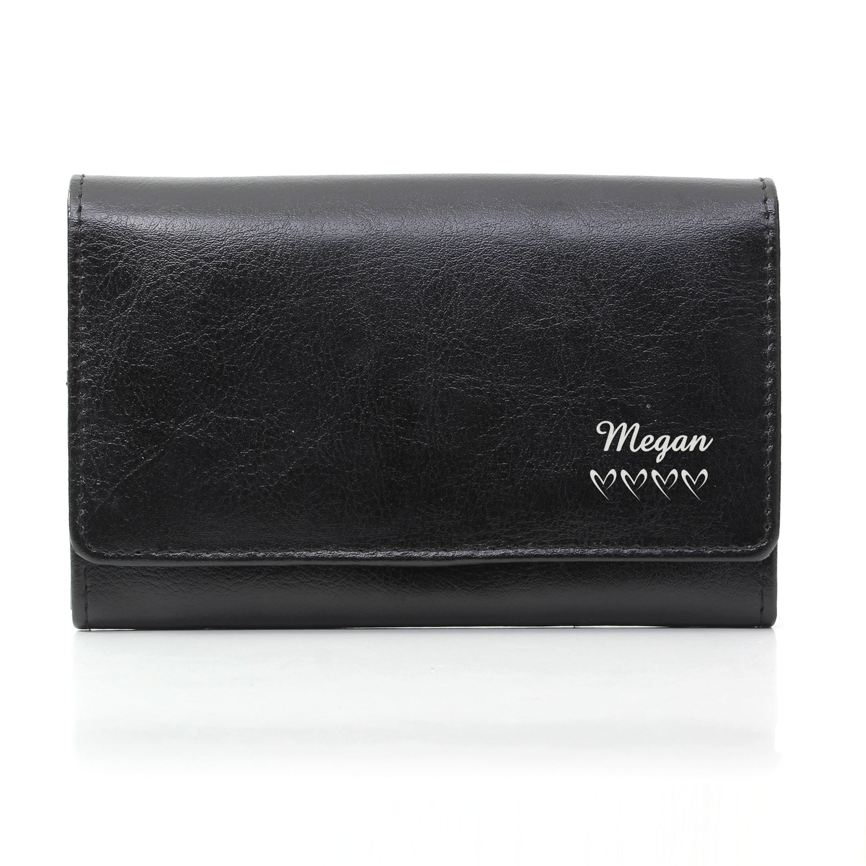 Personalised Name & Hearts Black Leather Purse | Inspired Creative Gifts | UK Supplier