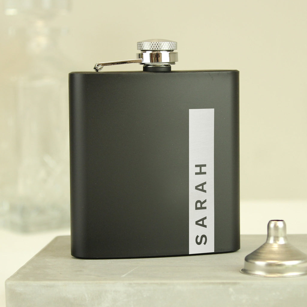 Personalised Name Only Black Hip Flask | Inspired Creative Gifts | UK Supplier