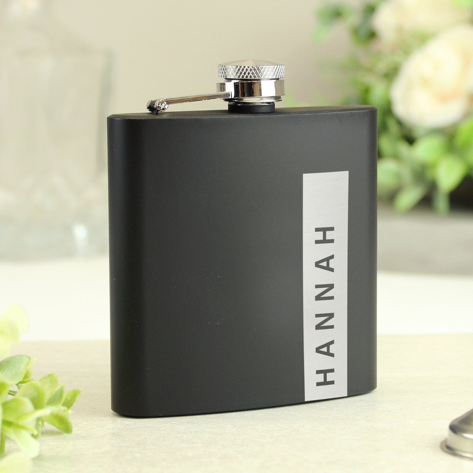 Personalised Name Only Black Hip Flask | Inspired Creative Gifts | UK Supplier