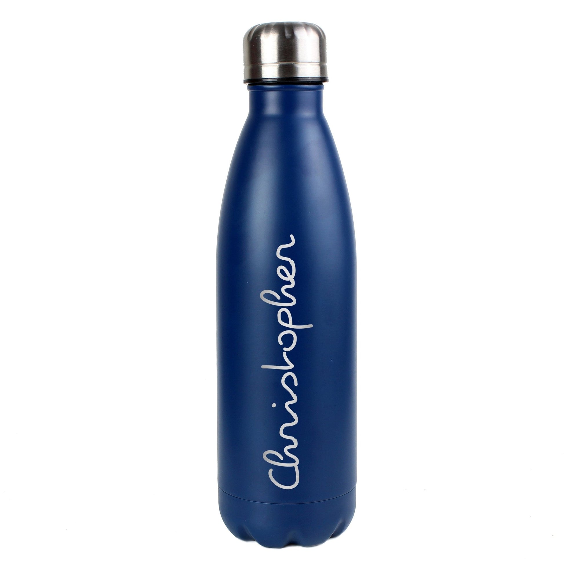 Personalised Name Only Blue Metal Insulated Drinks Bottle | Inspired Creative Gifts