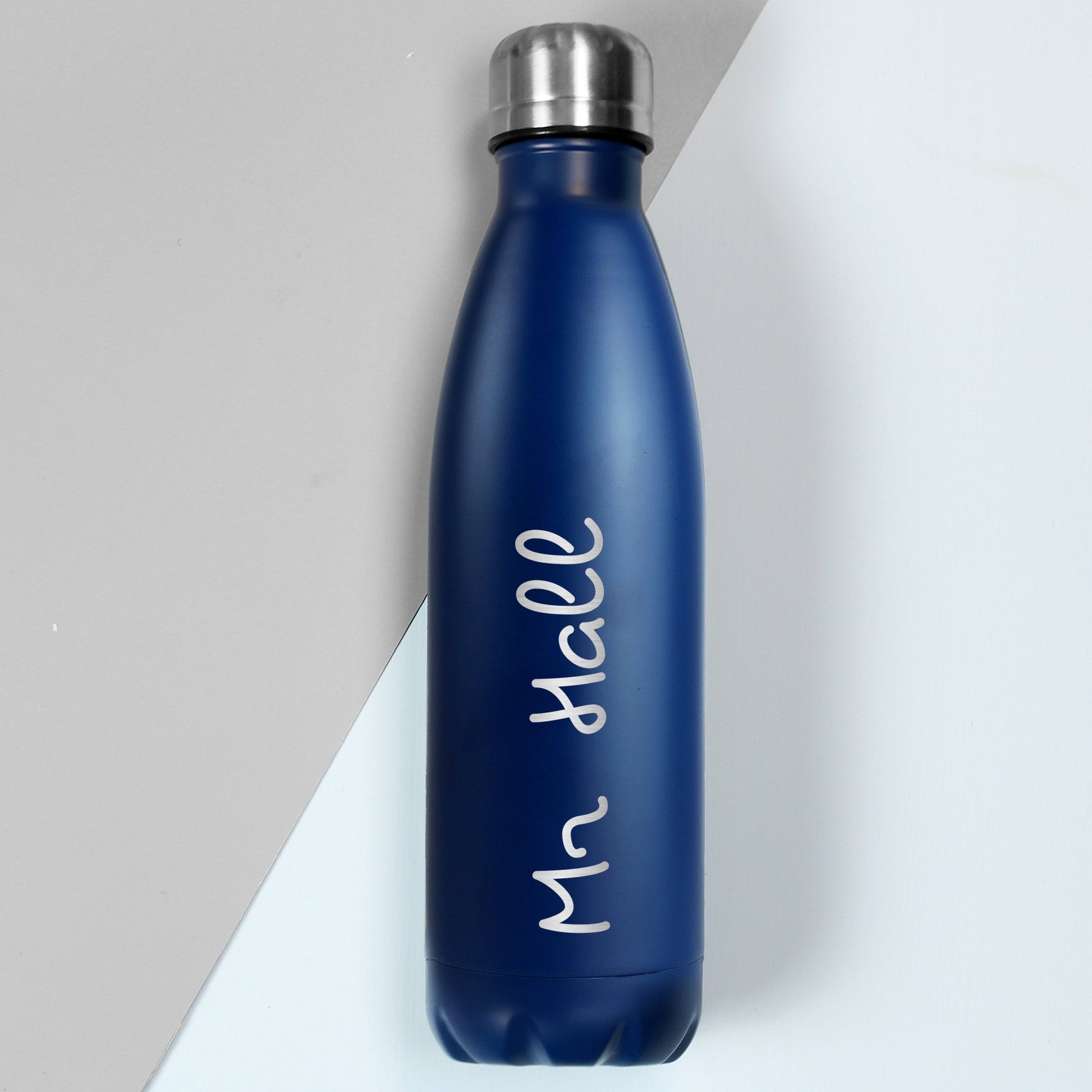 Personalised Name Only Blue Metal Insulated Drinks Bottle | Inspired Creative Gifts