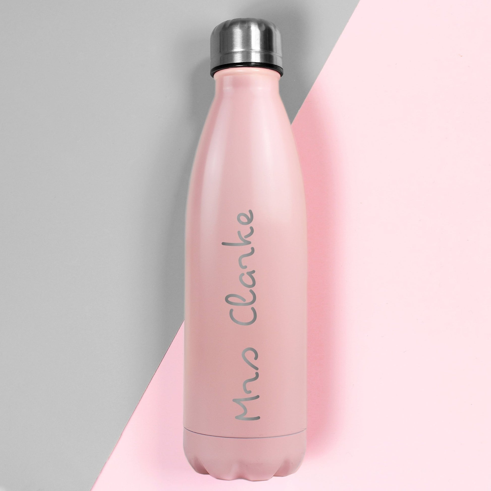 Personalised Name Only Pink Metal Insulated Drinks Bottle | Inspired Creative Gifts