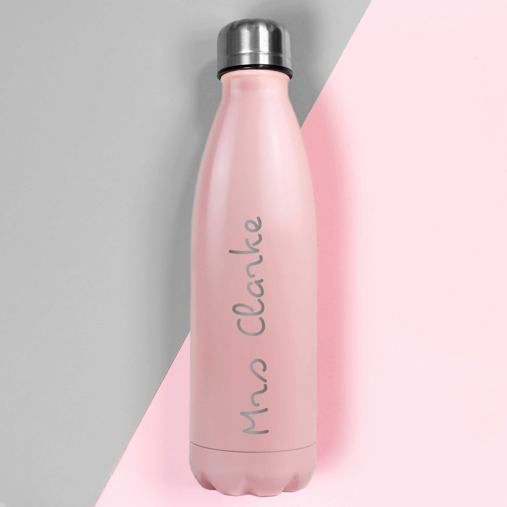 Personalised Name Only Pink Metal Insulated Drinks Bottle | Inspired Creative Gifts | UK Supplier