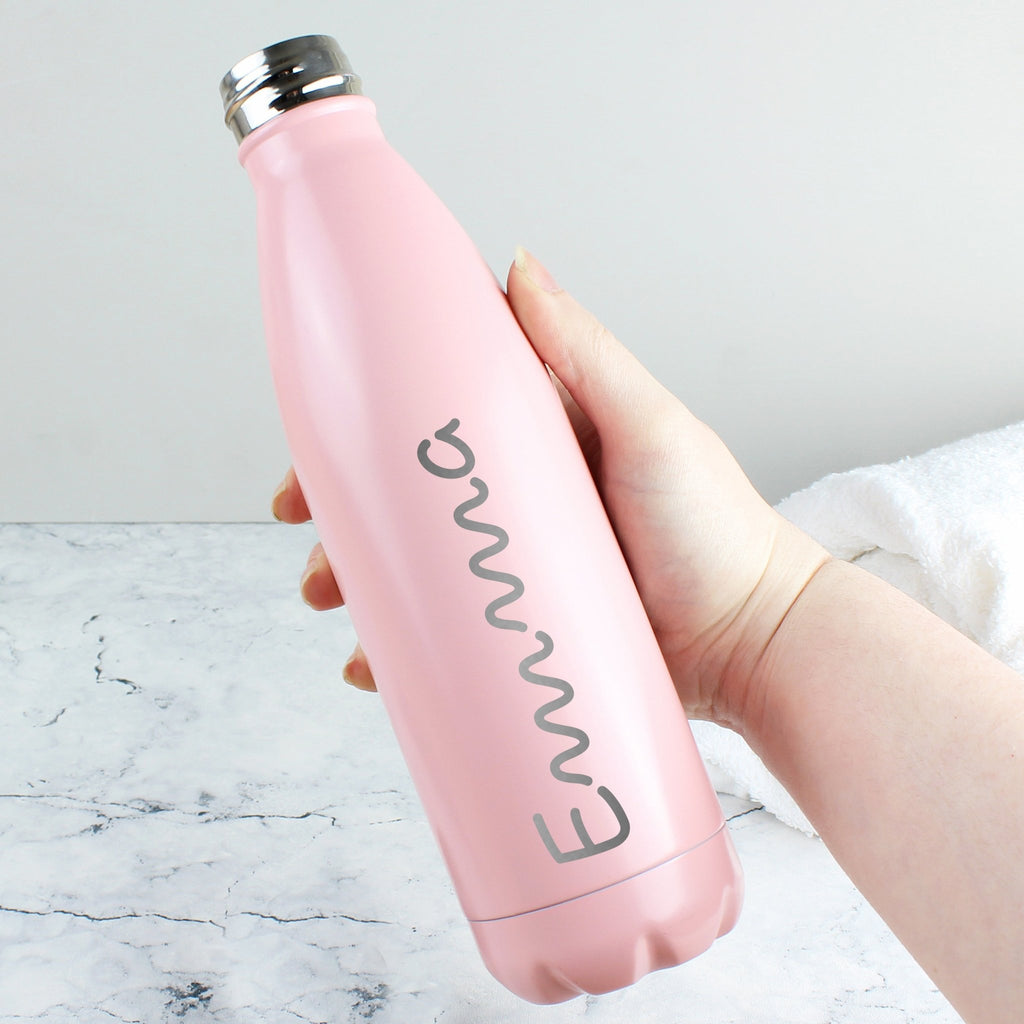 Personalised Name Only Pink Metal Insulated Drinks Bottle | Inspired Creative Gifts