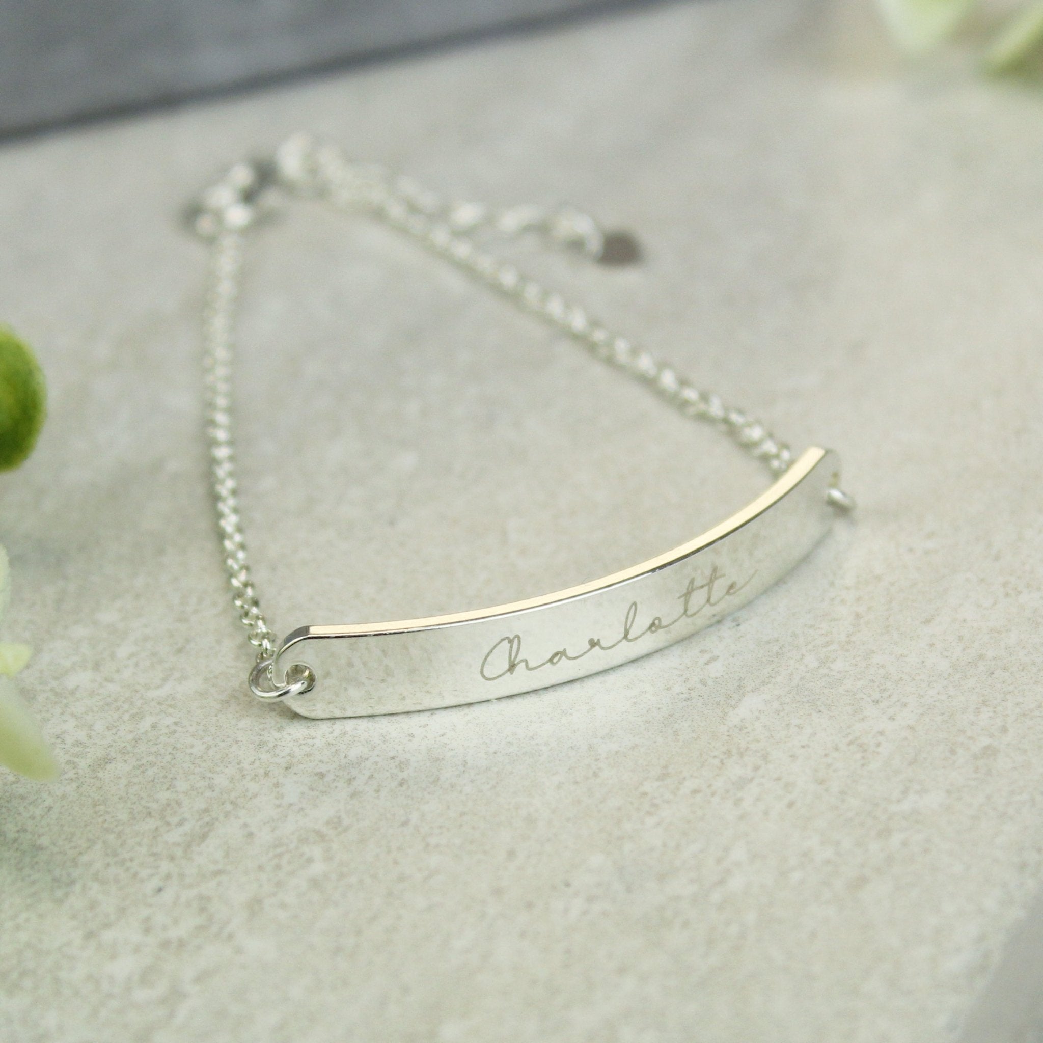 Personalised Name Only Silver Tone Bar Bracelet | Inspired Creative Gifts | UK Supplier