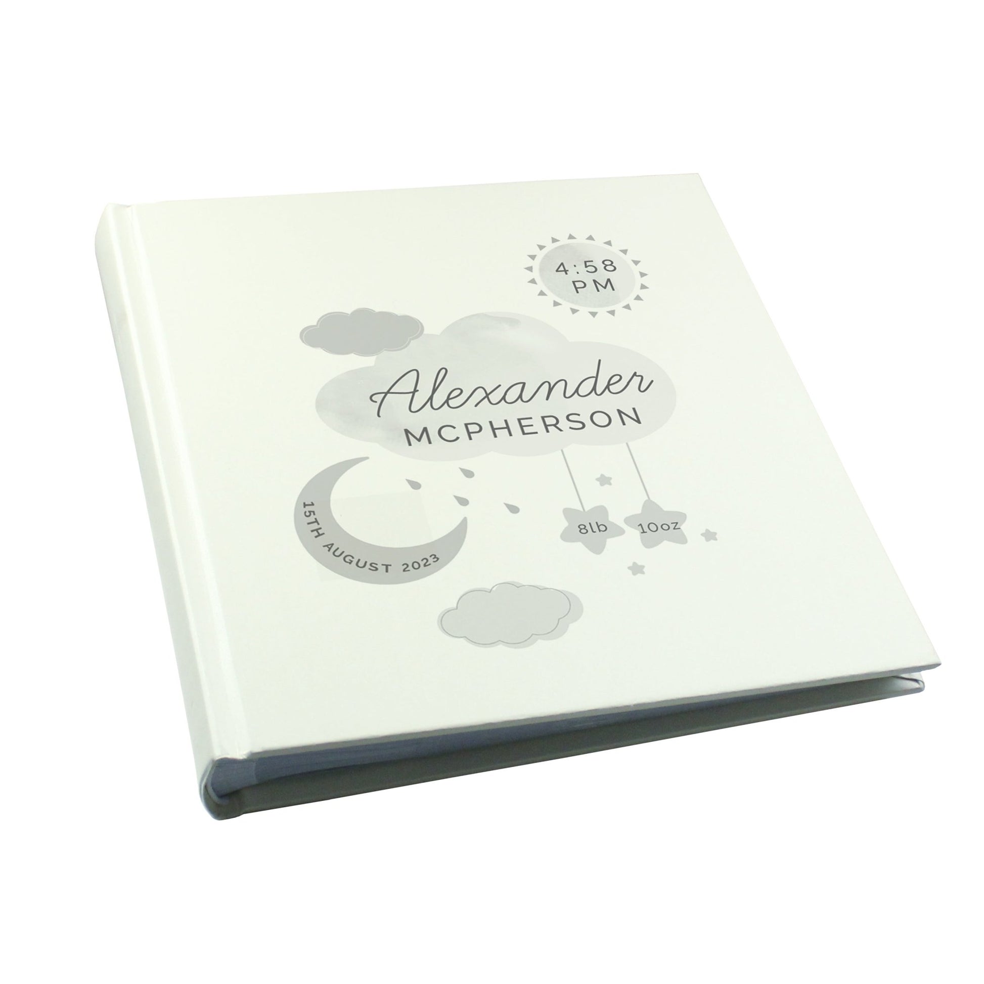 Personalised New Baby Moon & Stars Square Photo Album | Inspired Creative Gifts | UK Supplier