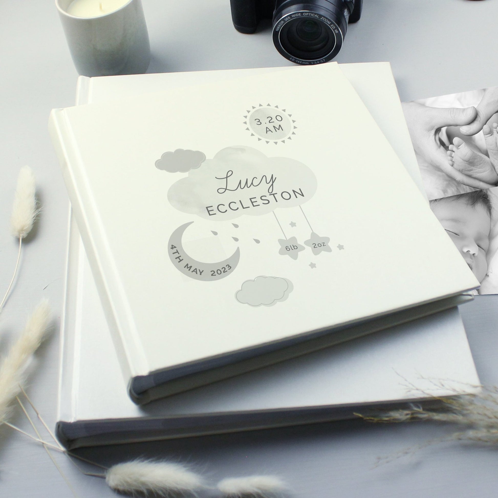 Personalised New Baby Moon & Stars Square Photo Album | Inspired Creative Gifts | UK Supplier