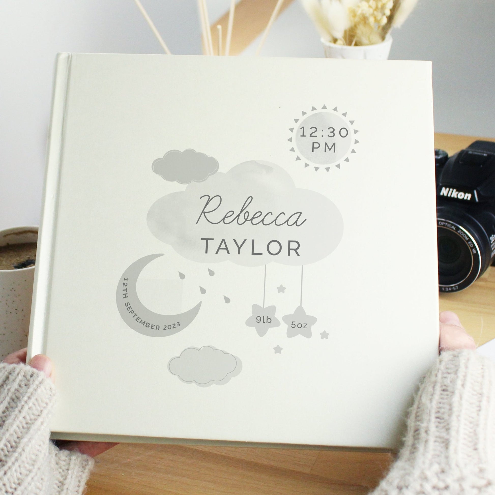 Personalised New Baby Moon & Stars Square Photo Album | Inspired Creative Gifts | UK Supplier