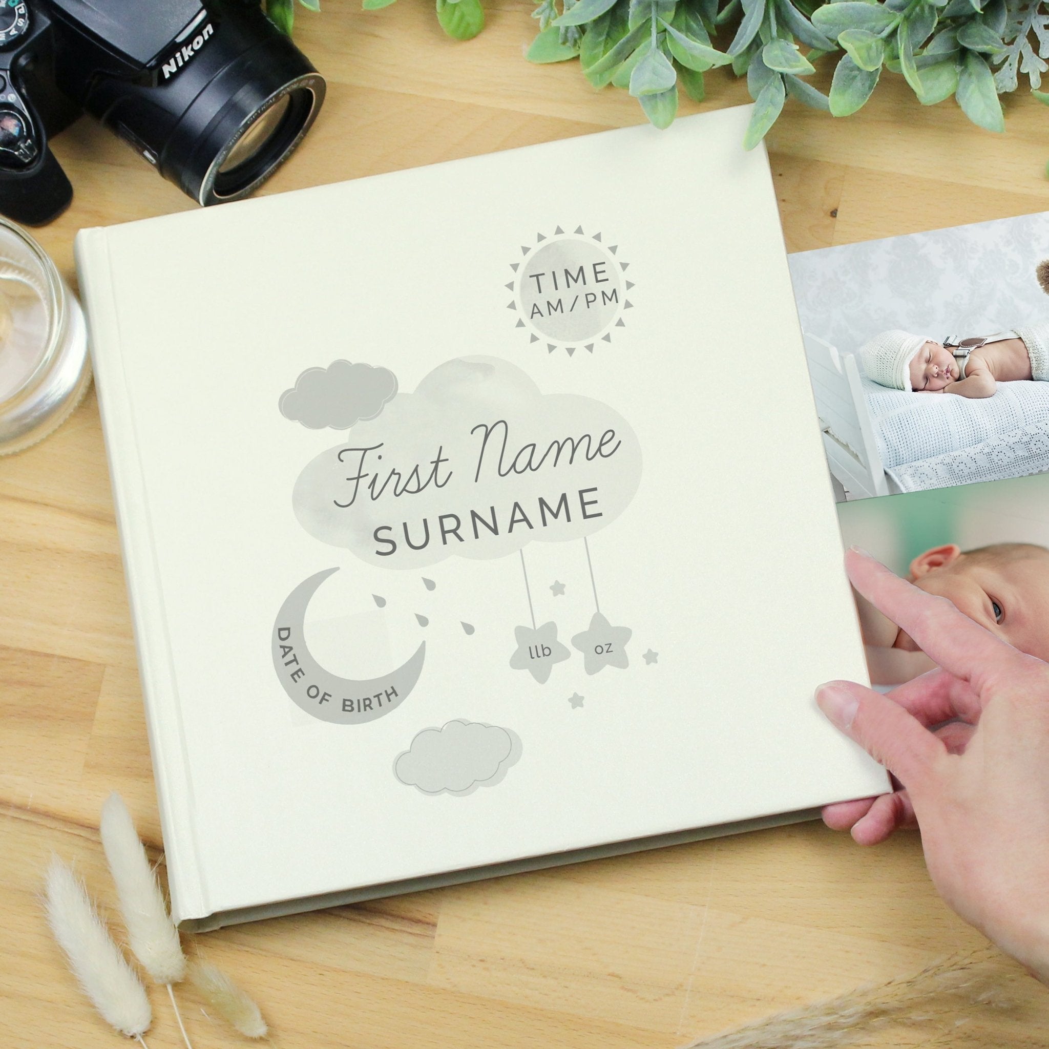 Personalised New Baby Moon & Stars Square Photo Album | Inspired Creative Gifts | UK Supplier