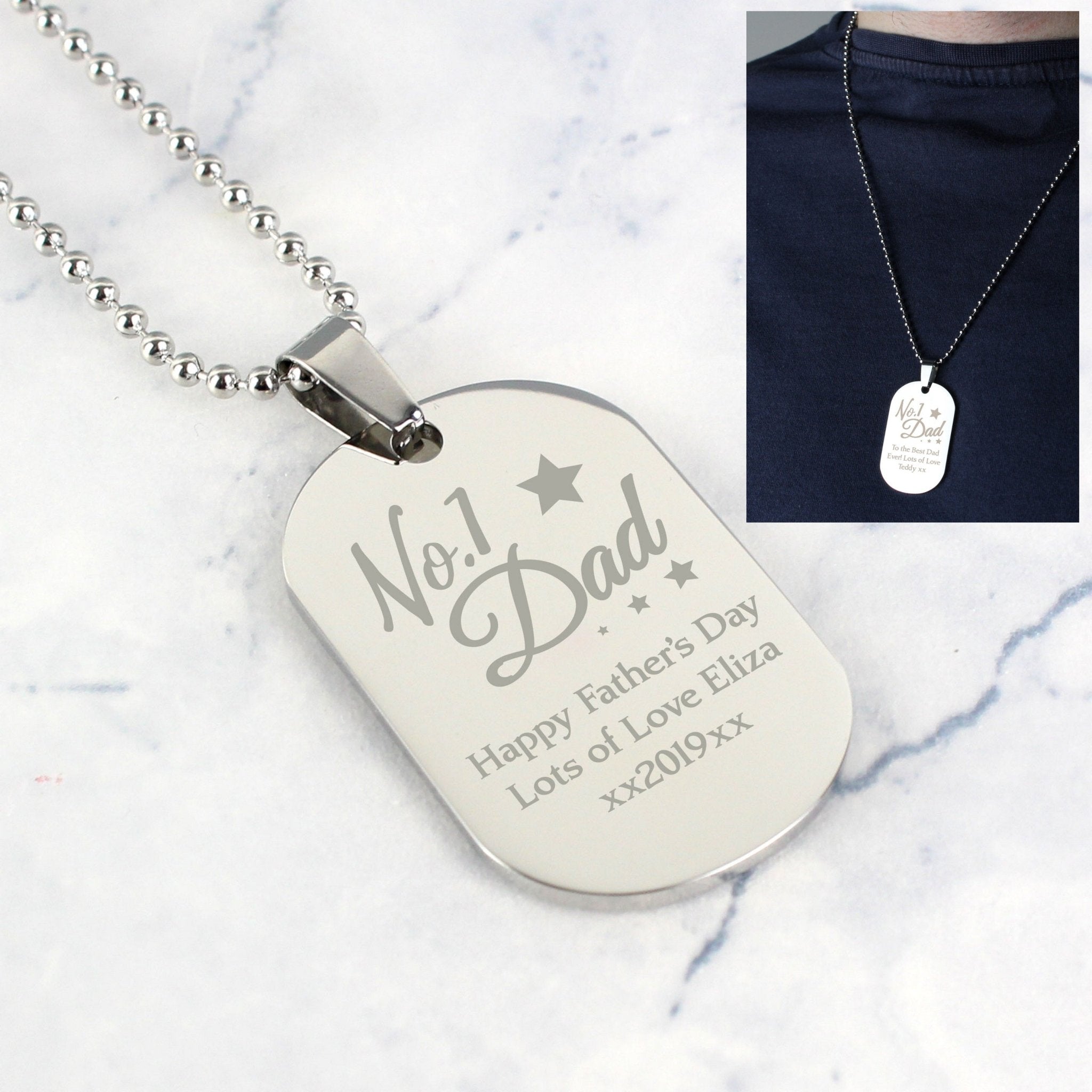 Personalised No.1 Dad Stainless Steel Dog Tag Necklace | Inspired Creative Gifts | UK Supplier