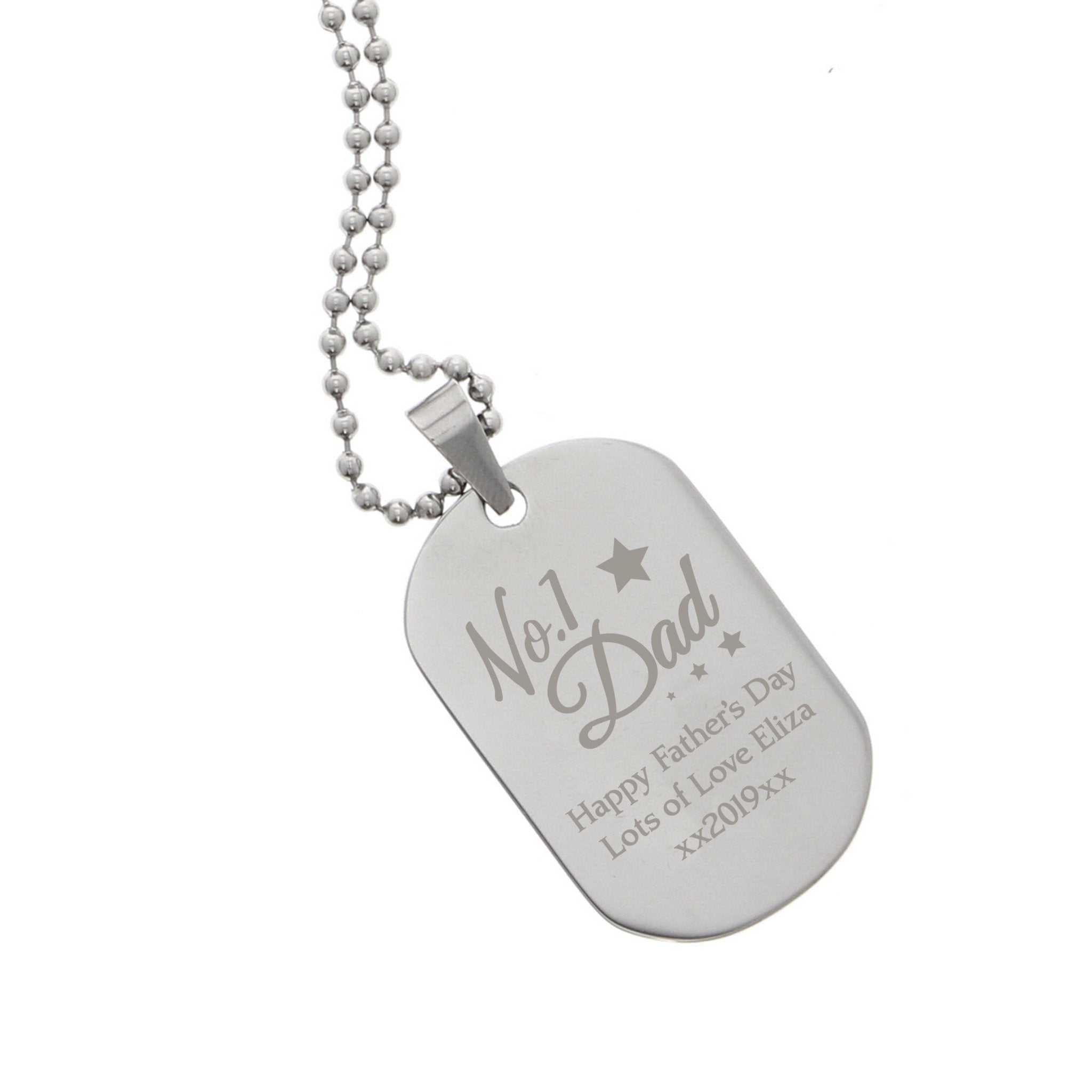 Personalised No.1 Dad Stainless Steel Dog Tag Necklace | Inspired Creative Gifts | UK Supplier
