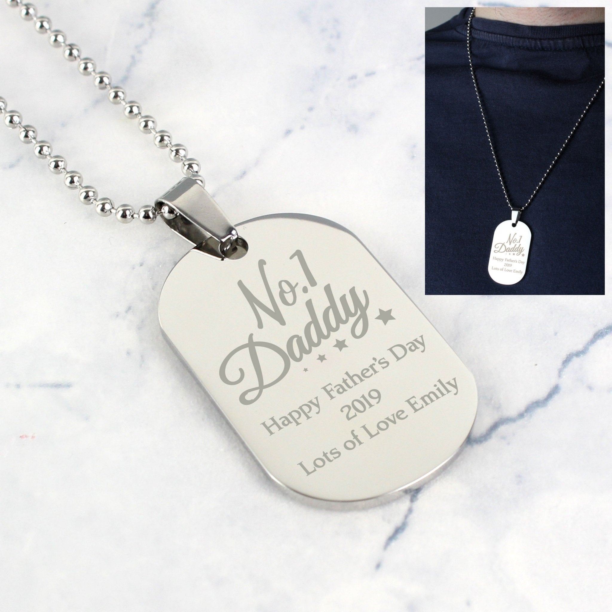 Personalised No.1 Daddy Stainless Steel Dog Tag Necklace | Inspired Creative Gifts | UK Supplier