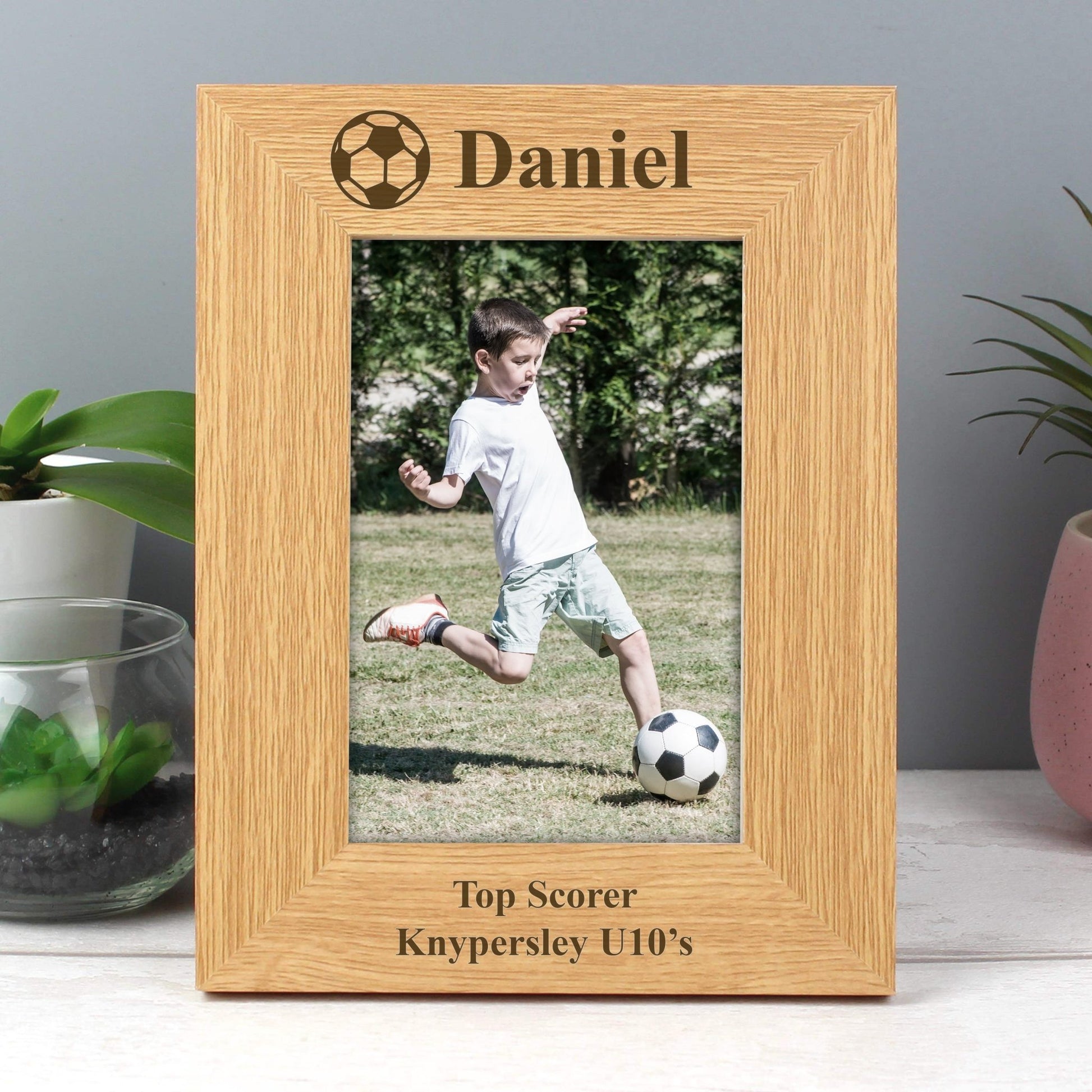 Personalised Oak Finish 6x4 Football Photo Frame | Inspired Creative Gifts | UK Supplier