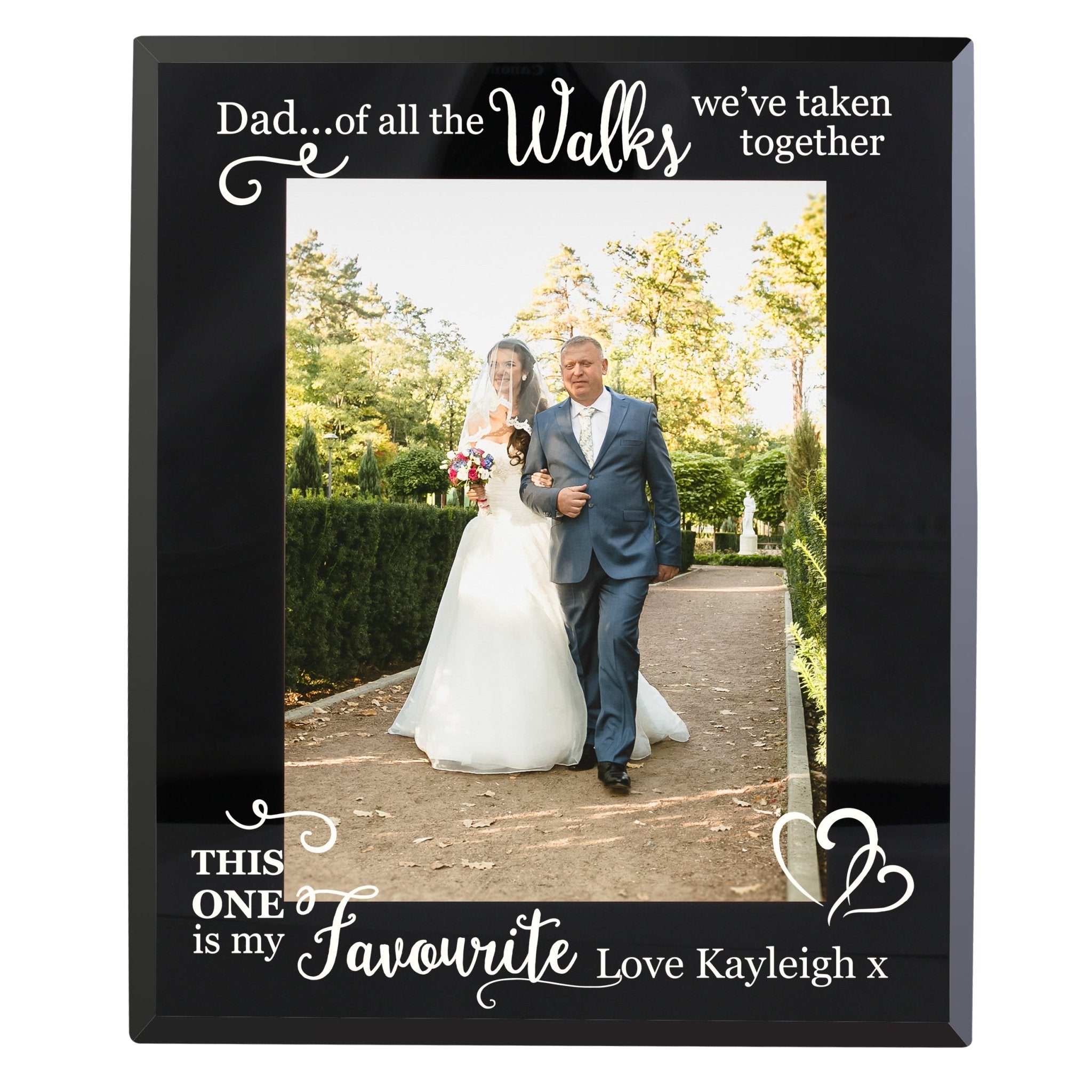 Personalised Of All the Walks... Wedding 5x7 Black Glass Photo Frame | Inspired Creative Gifts | UK Supplier