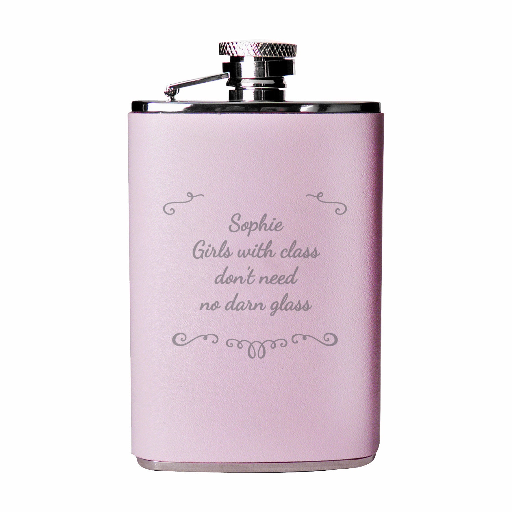 Personalised Ornate Pink Hip Flask | Inspired Creative Gifts | UK Supplier