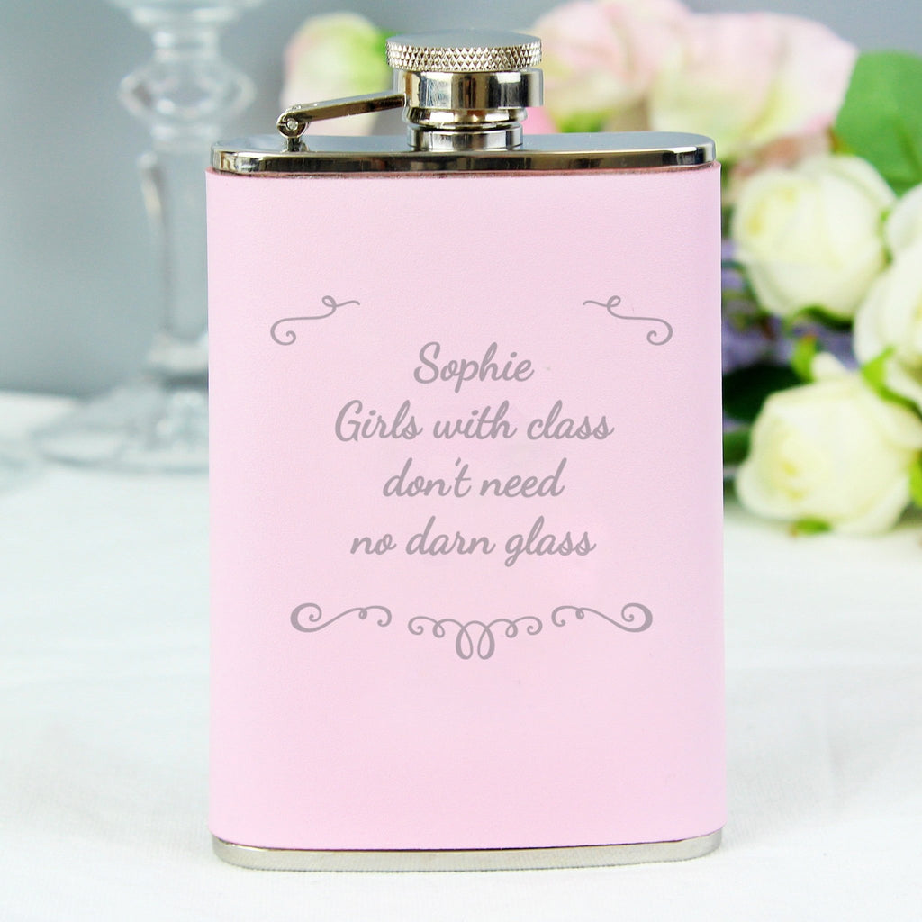 Personalised Ornate Pink Hip Flask | Inspired Creative Gifts | UK Supplier