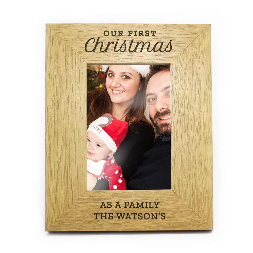 Personalised 'Our First Christmas' 6x4 Oak Finish Photo Frame | Inspired Creative Gifts | UK Supplier