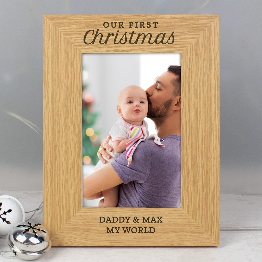 Personalised 'Our First Christmas' 6x4 Oak Finish Photo Frame | Inspired Creative Gifts | UK Supplier