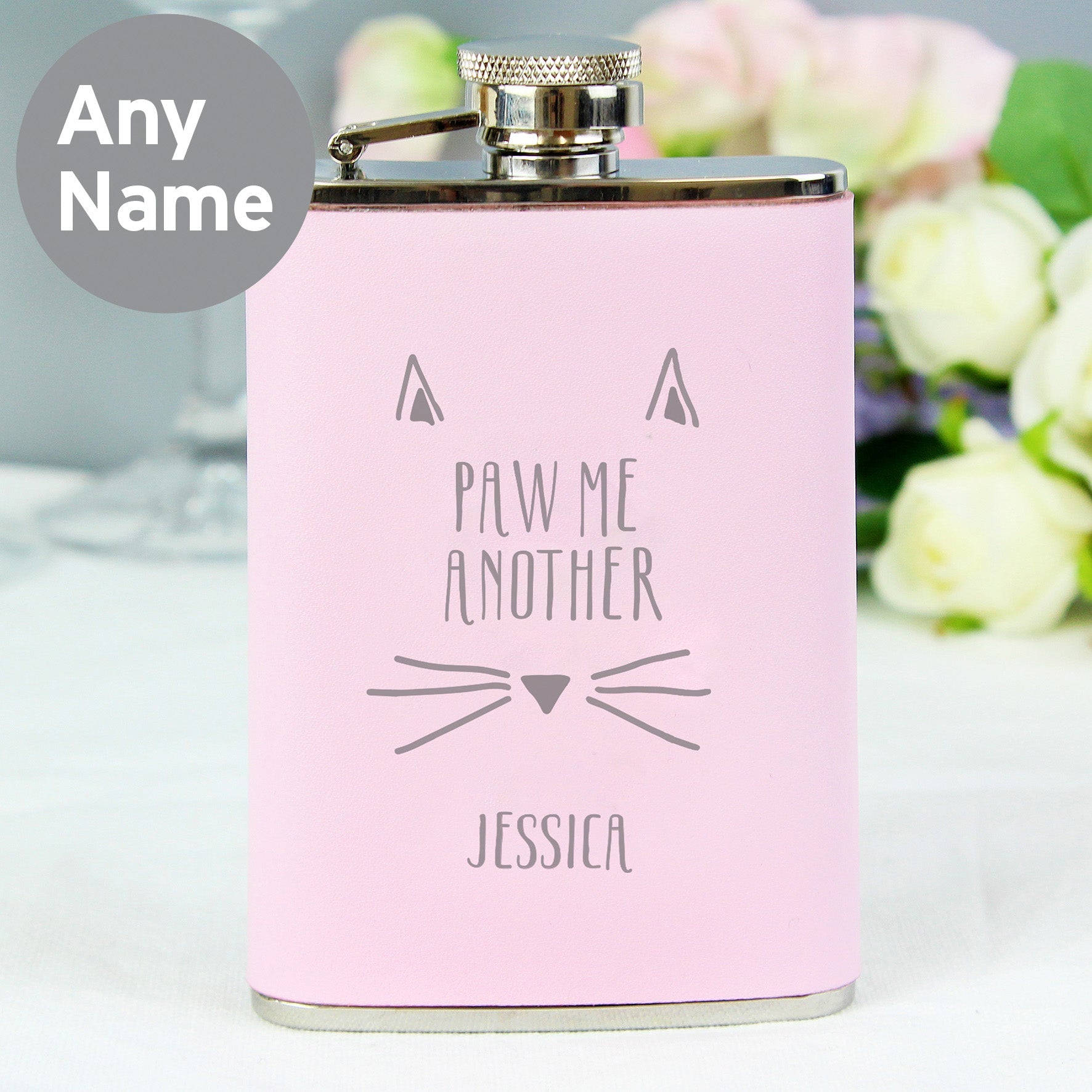 Personalised Paw Me Another Pink Hip Flask | Inspired Creative Gifts | UK Supplier