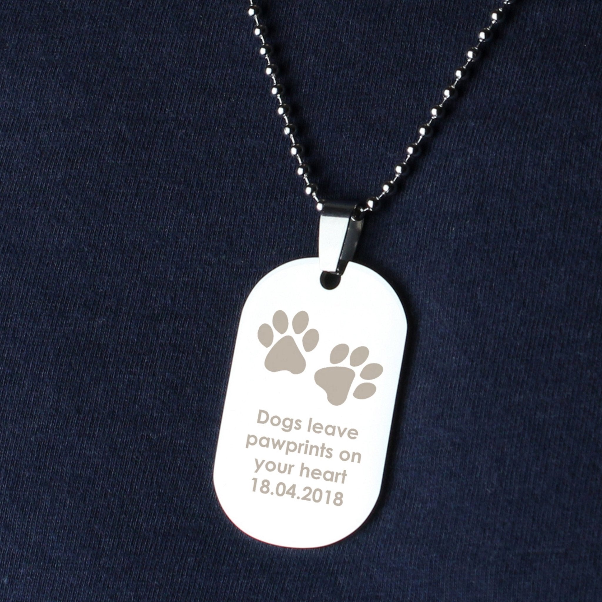 Personalised Paw Prints Stainless Steel Dog Tag Necklace | Inspired Creative Gifts | UK Supplier