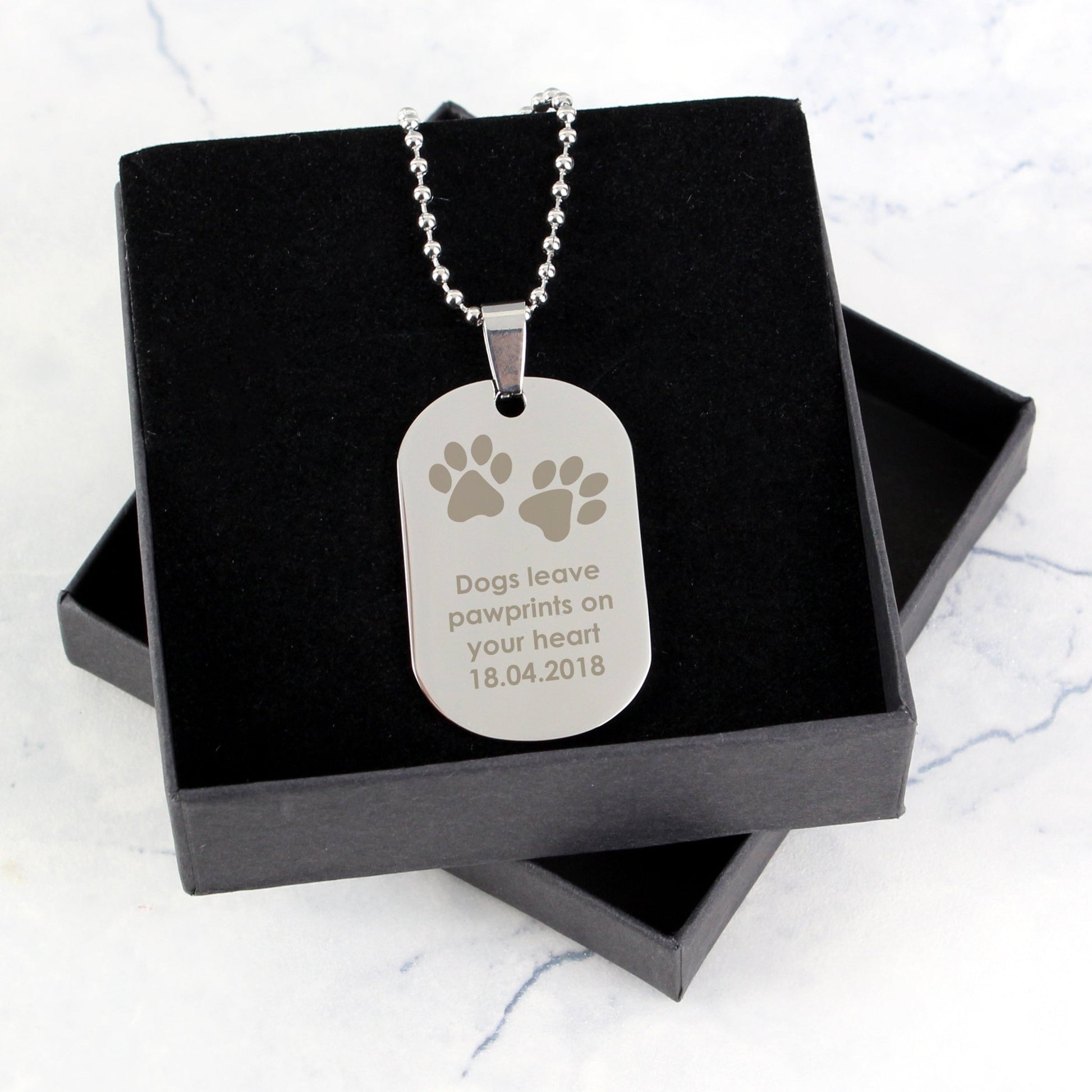 Personalised Paw Prints Stainless Steel Dog Tag Necklace | Inspired Creative Gifts | UK Supplier