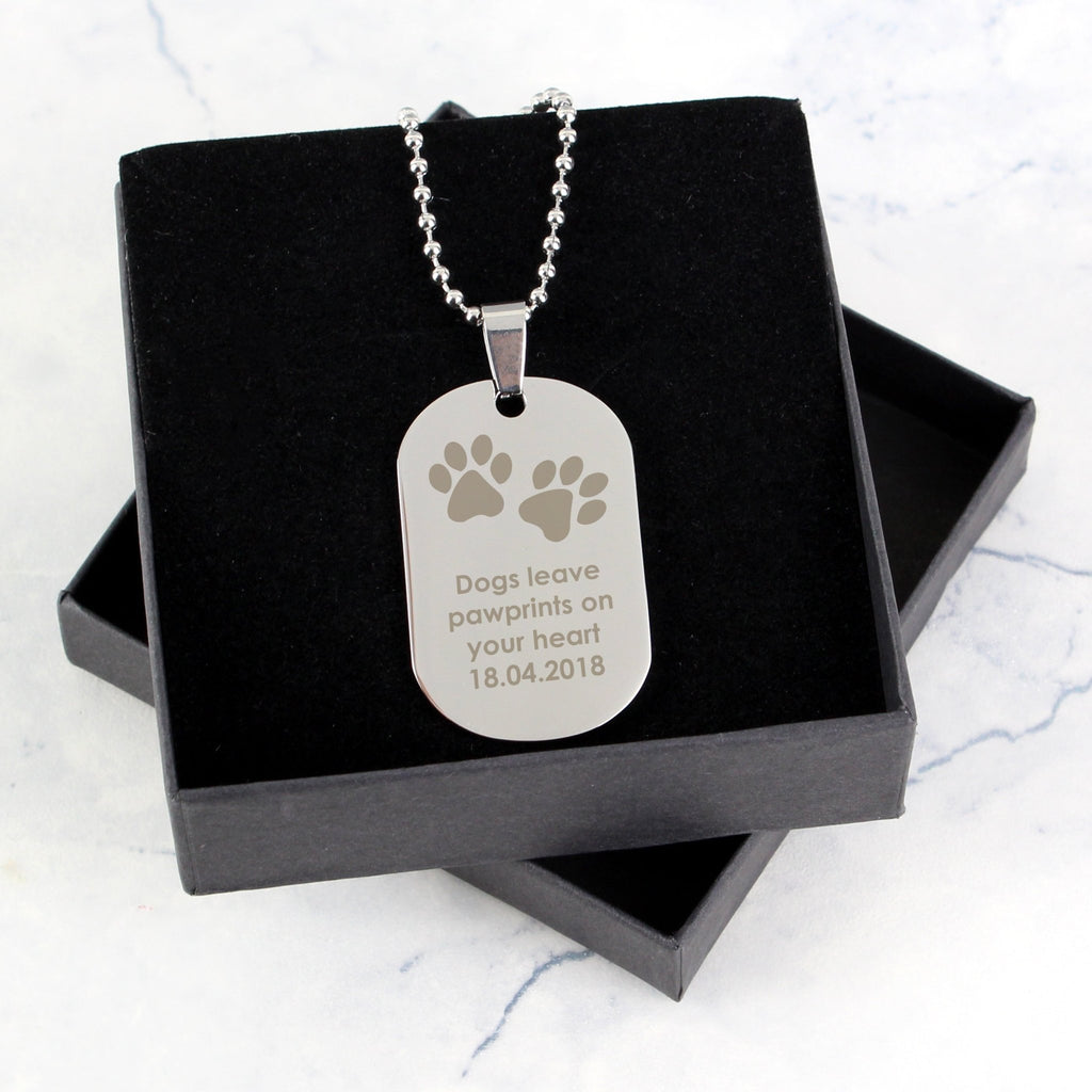 Personalised Paw Prints Stainless Steel Dog Tag Necklace | Inspired Creative Gifts | UK Supplier