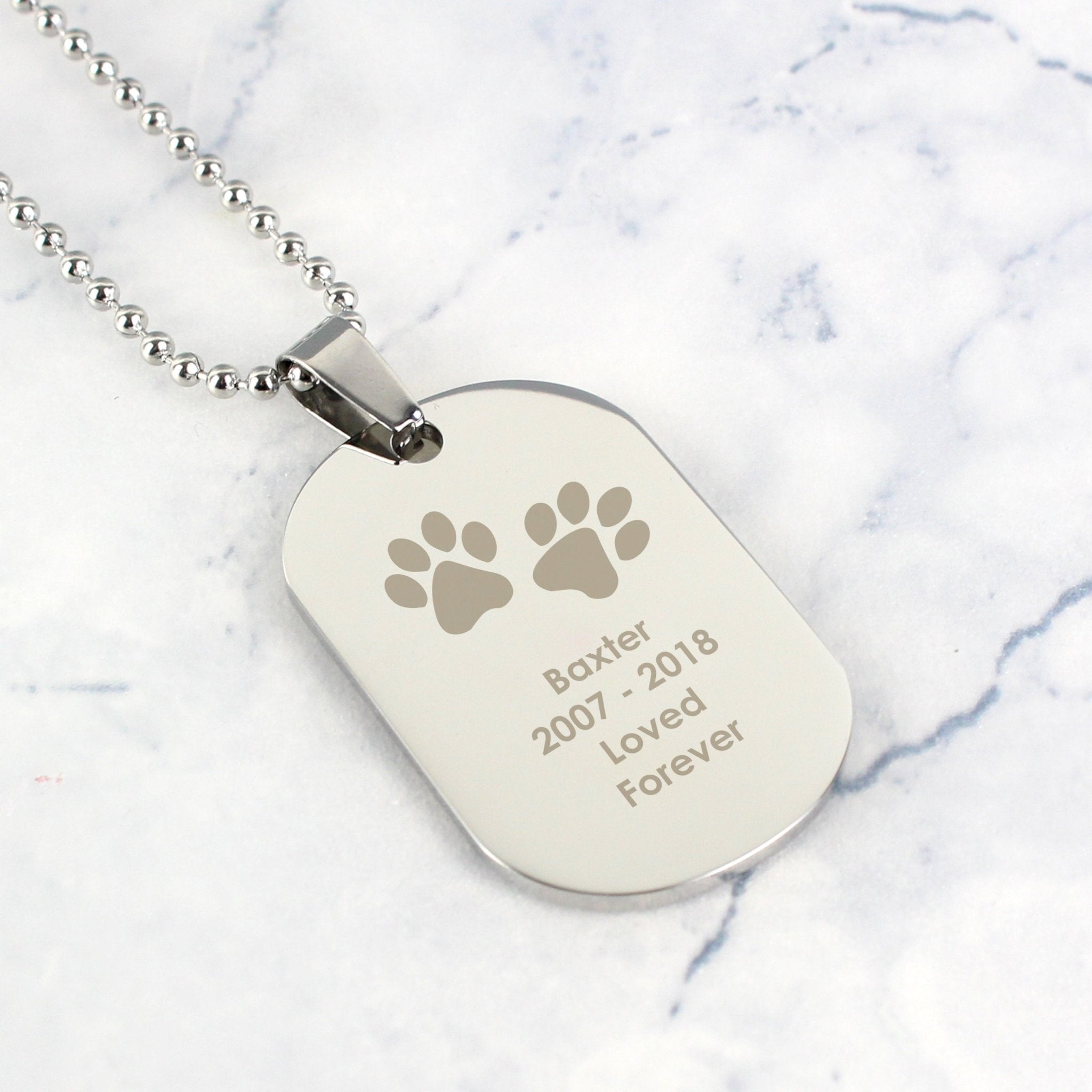 Personalised Paw Prints Stainless Steel Dog Tag Necklace | Inspired Creative Gifts | UK Supplier