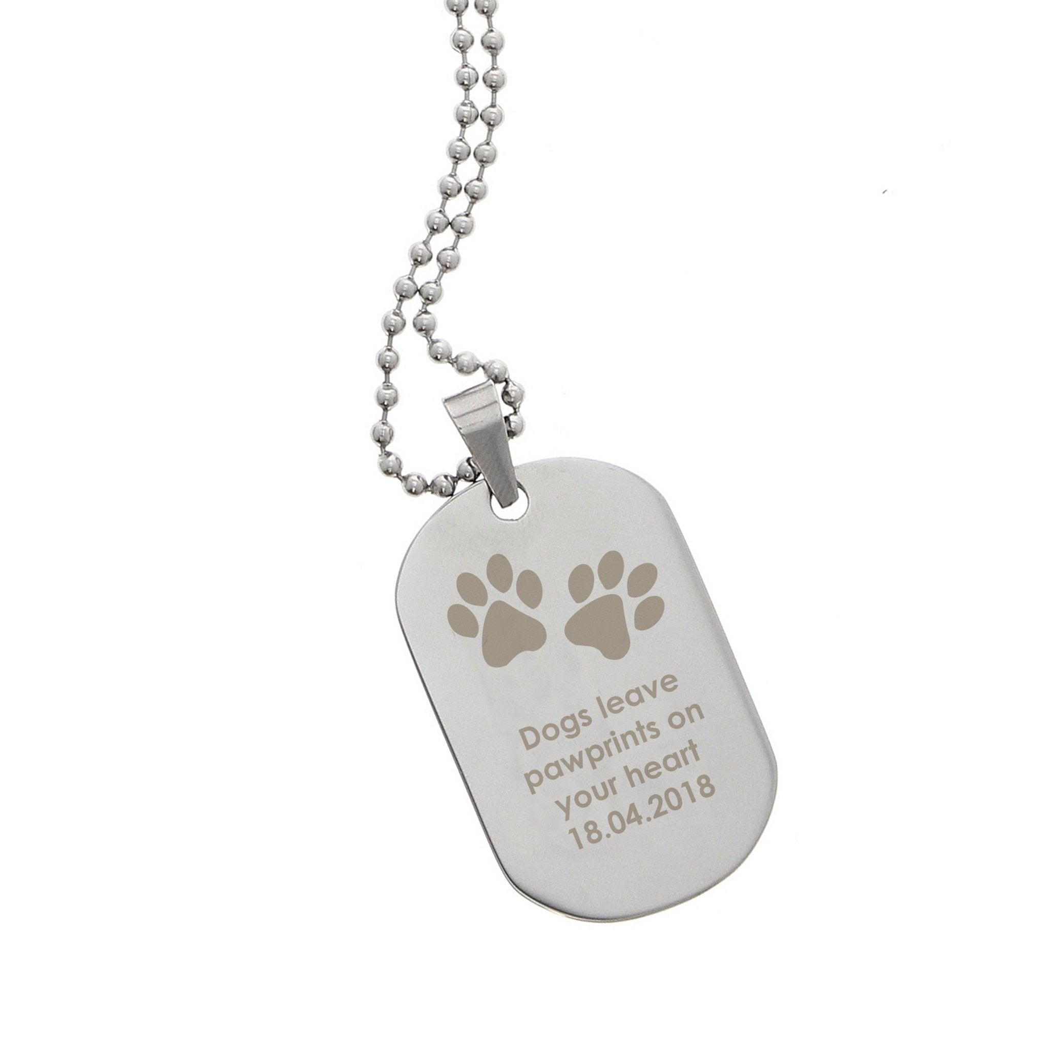 Personalised Paw Prints Stainless Steel Dog Tag Necklace | Inspired Creative Gifts | UK Supplier