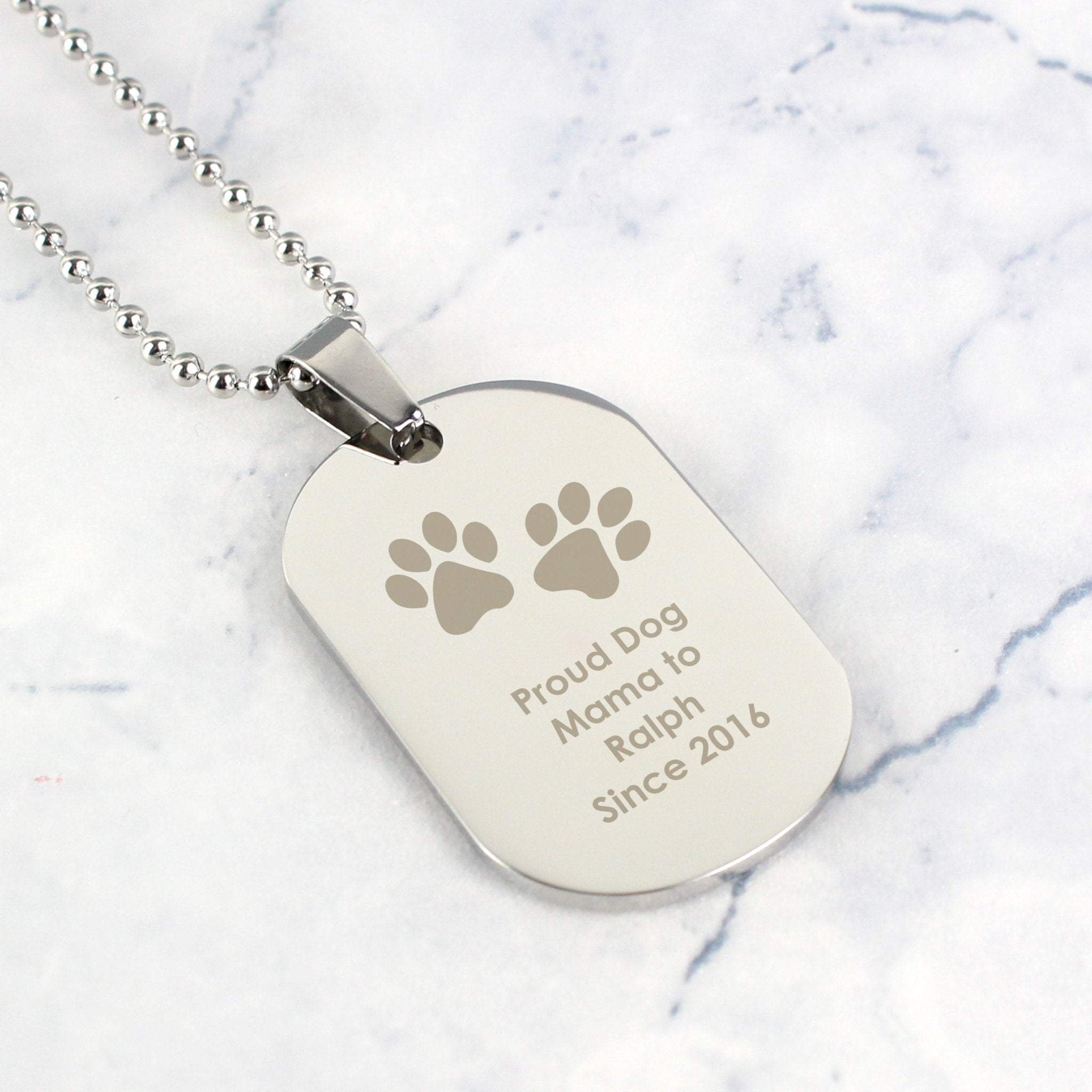 Personalised Paw Prints Stainless Steel Dog Tag Necklace | Inspired Creative Gifts | UK Supplier