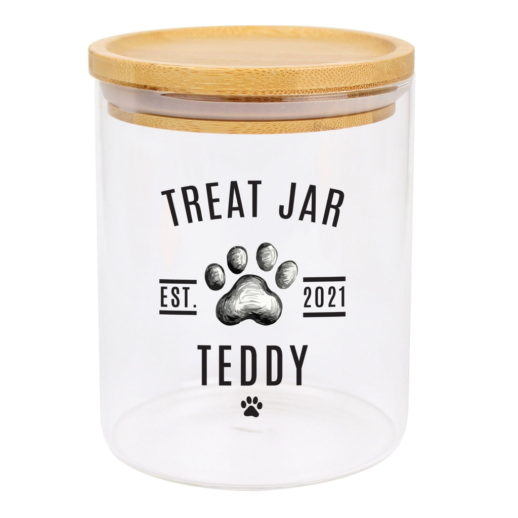 Personalised Pet Treats Glass Jar with Bamboo Lid | Inspired Creative Gifts | UK Supplier