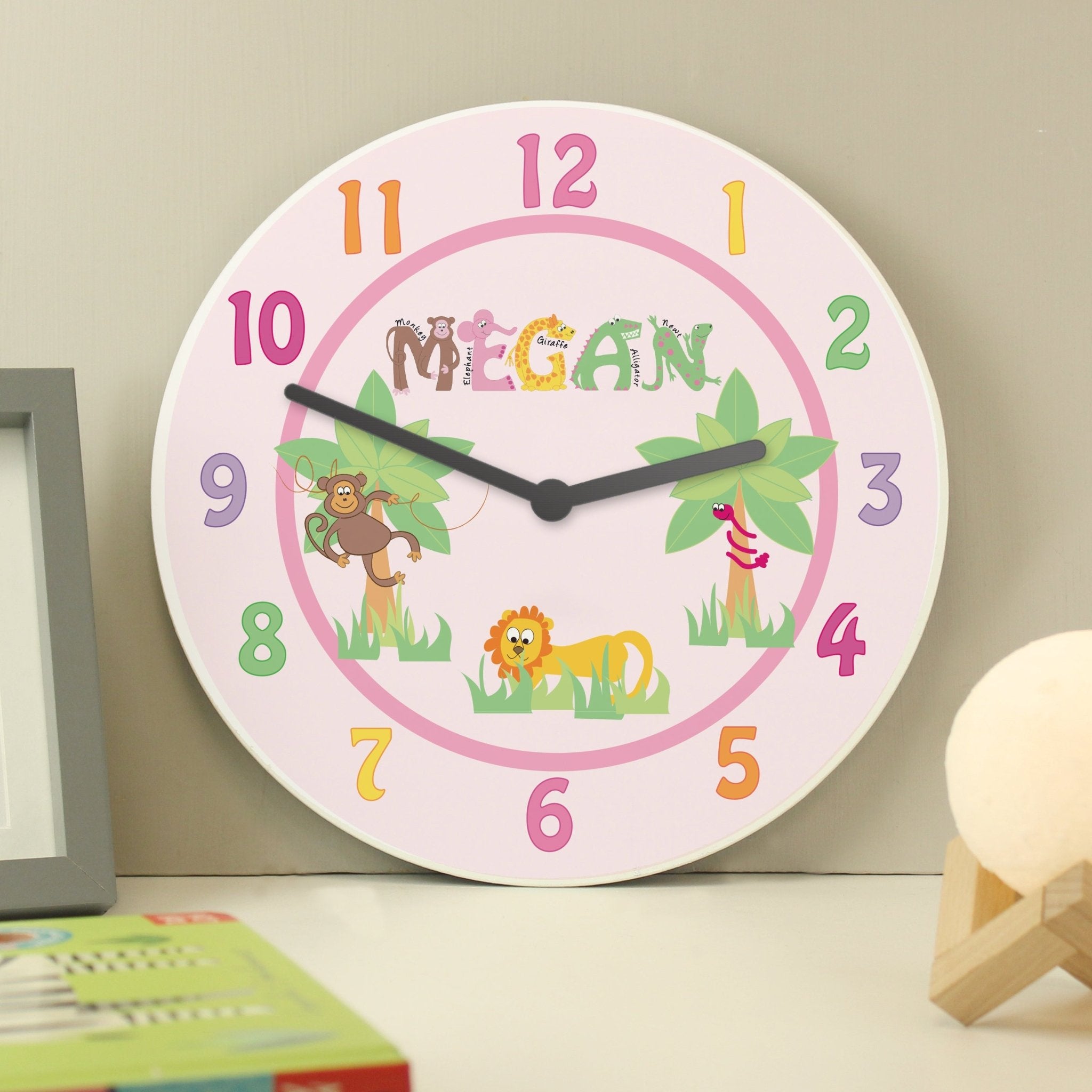 Personalised Pink Animal Alphabet Clock | Inspired Creative Gifts | UK Supplier
