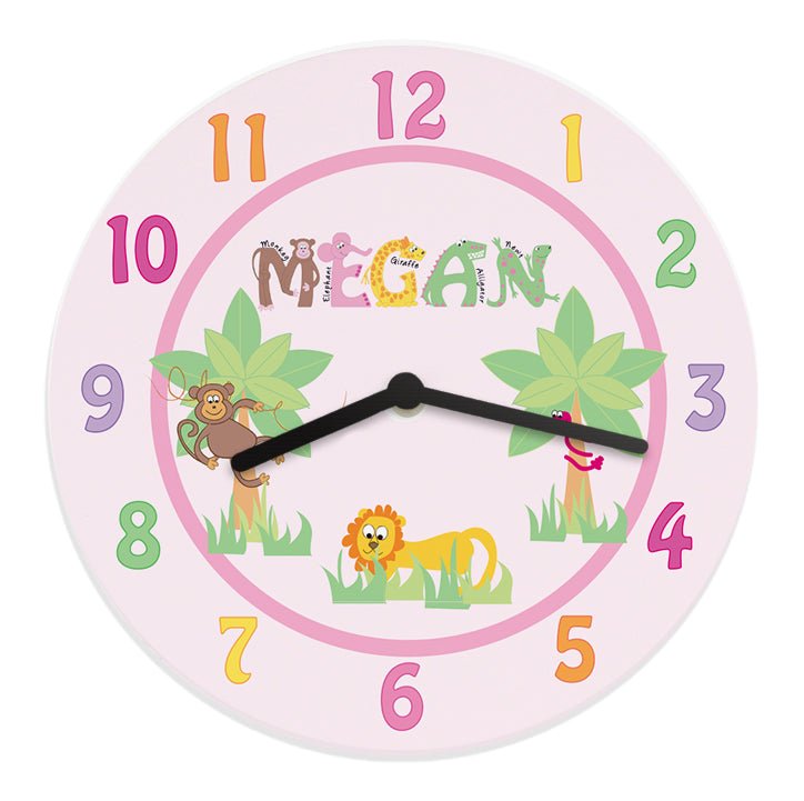 Personalised Pink Animal Alphabet Clock | Inspired Creative Gifts | UK Supplier