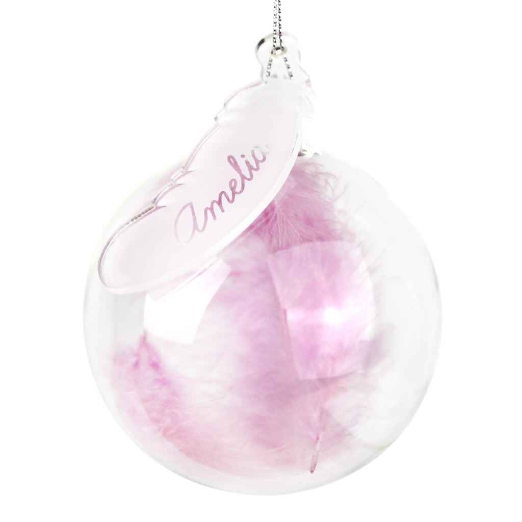 Personalised Pink Feather Glass Bauble | Inspired Creative Gifts