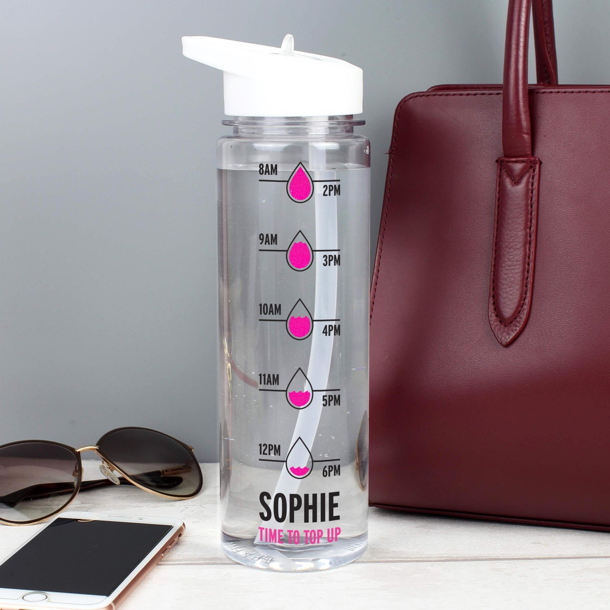 Personalised Pink 'Hydration Tracker' Water Bottle | Inspired Creative Gifts