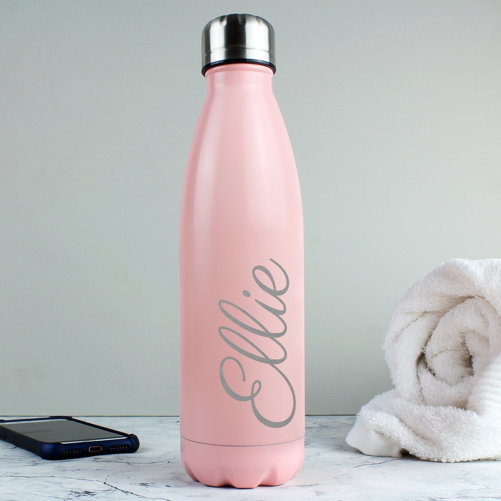 Personalised Pink Metal Insulated Drinks Bottle | Inspired Creative Gifts | UK Supplier