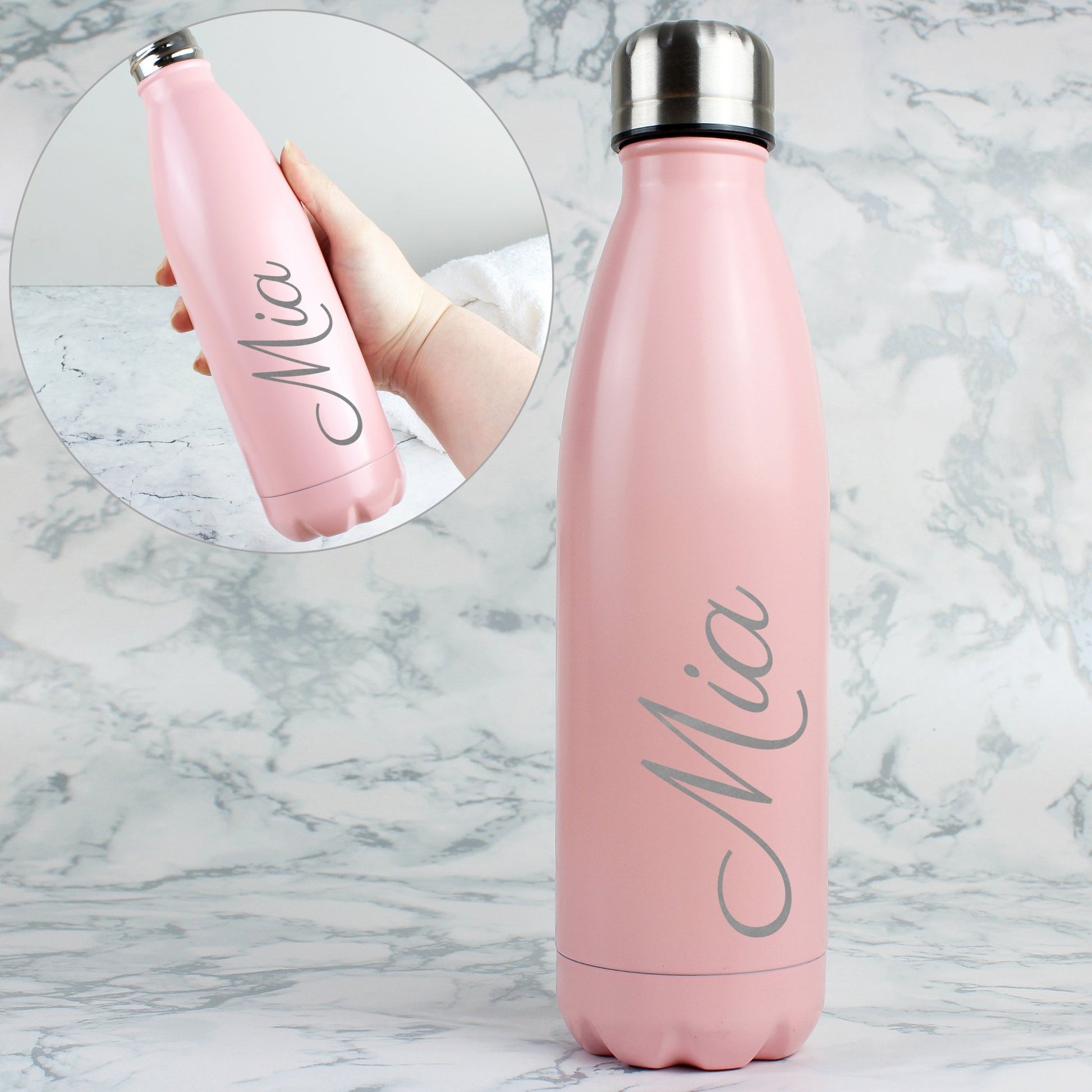 Personalised Pink Metal Insulated Drinks Bottle | Inspired Creative Gifts