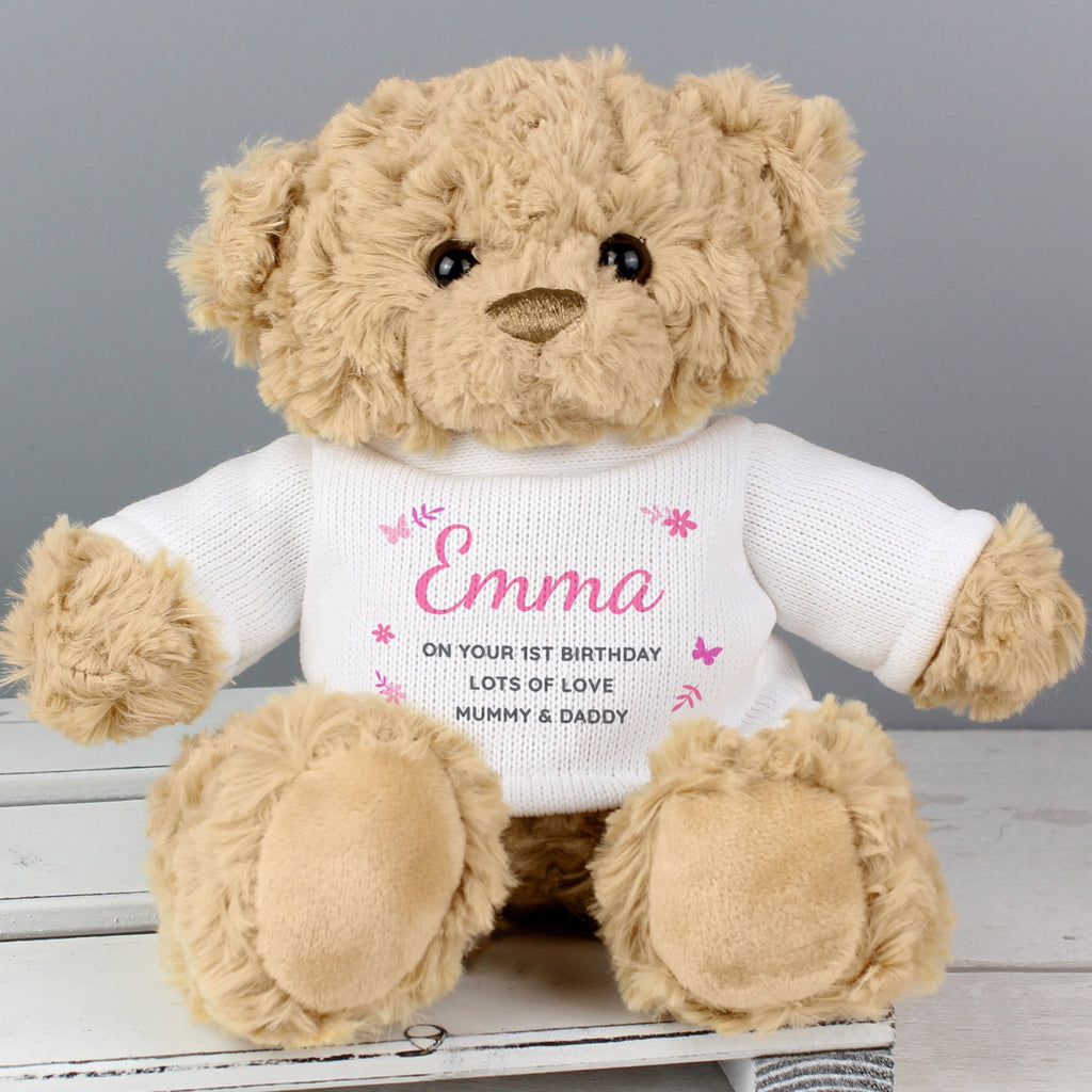 Personalised Pink Name & Message Teddy Bear | Inspired Creative Gifts | UK Supplier