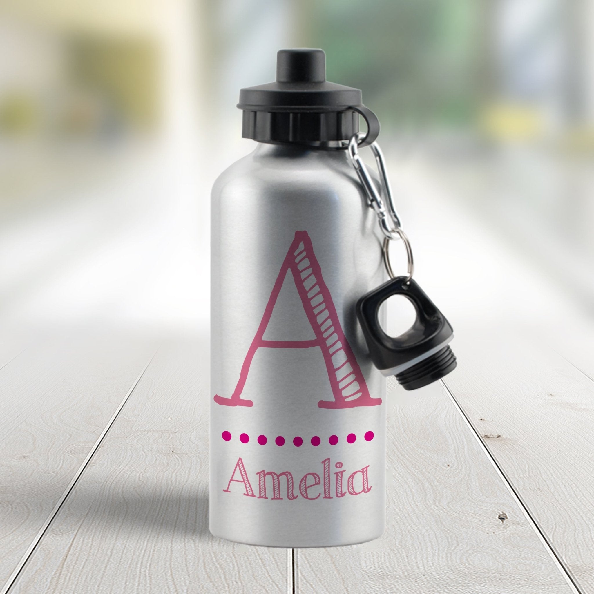 Personalised Pink Name Silver Drinks Bottle | Inspired Creative Gifts | UK Supplier