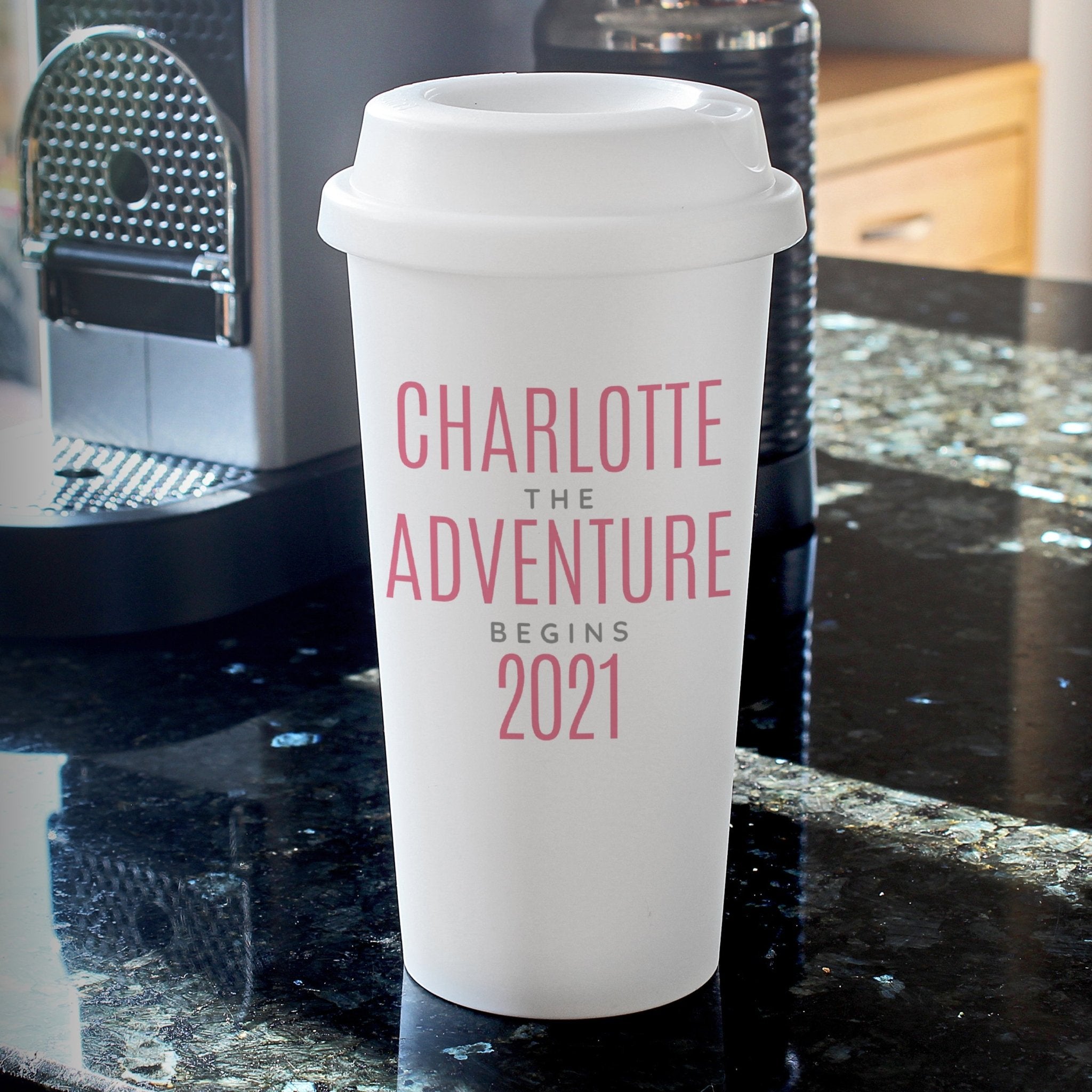 Personalised Pink Text Slogan Insulated Reusable Eco Travel Cup | Inspired Creative Gifts | UK Supplier